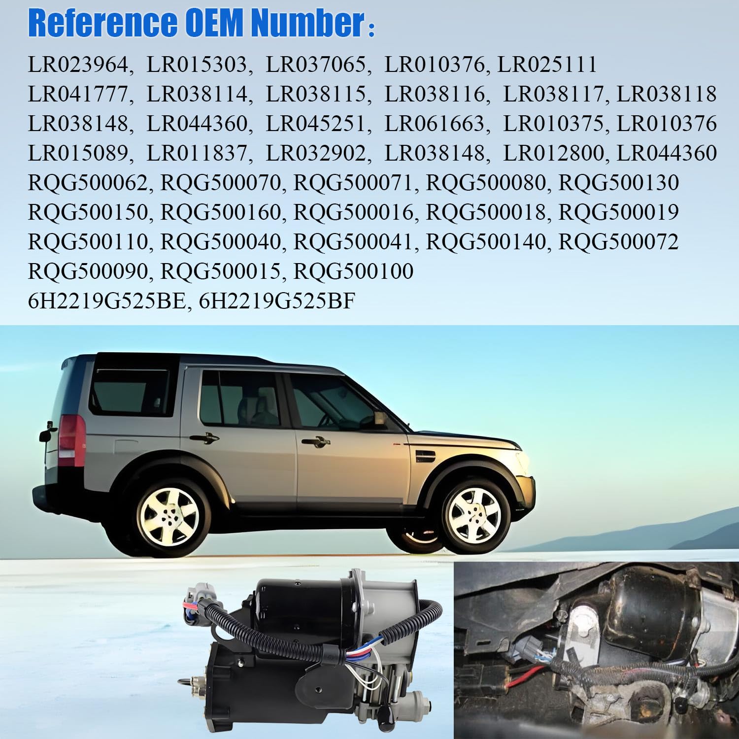 Bomba de compresor de suspensión neumática LR023964 para sistema Hitachi para LR3 2005-2009 LR4 2010-2016 Range Rover Sport L320 chasis 2005-2013, LR015303 LR061663 LR044360 LR0455 251 LR. 037065