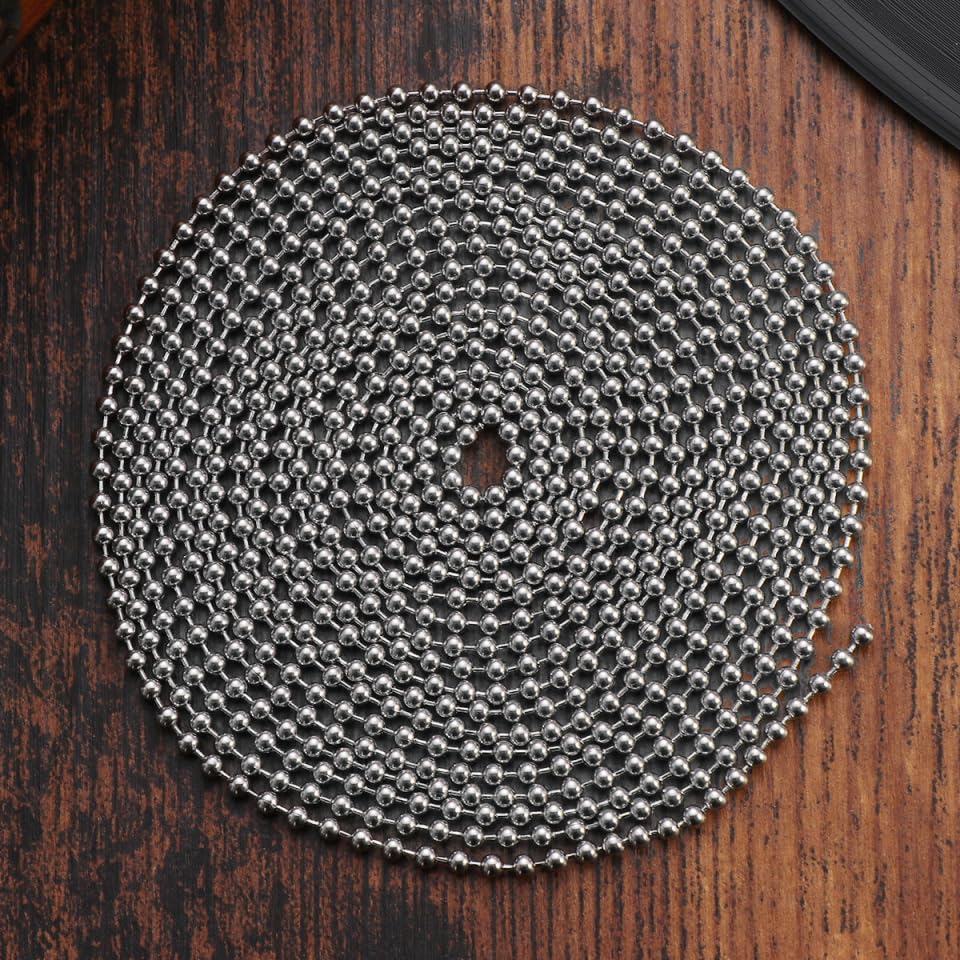 OUNONA Edelstahl Kugelkette 3 Meter Edelstahl Kette Silberkette LäNge 2.4 Mm Durchmesser Mit 10 Verbindern LäNgenverstellbar FüR DIY Schmuckherstellung SchlüSselanhäNger Und Bastelprojekte