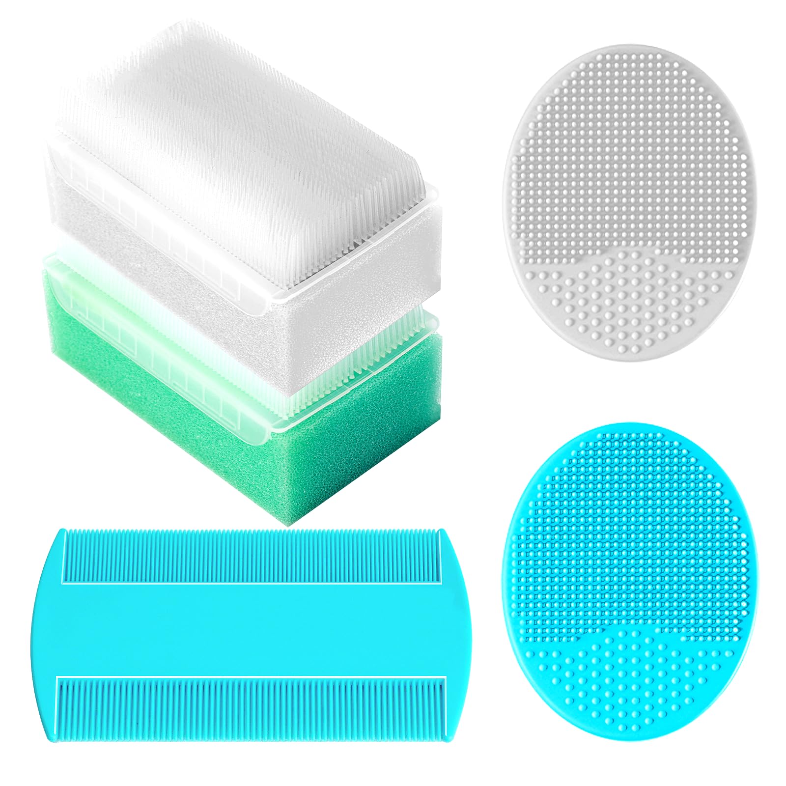 Cepillo para costra láctea para bebés, artículos esenciales para el baño con esponja de silicona y peine de doble cara para recién nacidos, niños pequeños, niñas (verde, juego de 5)