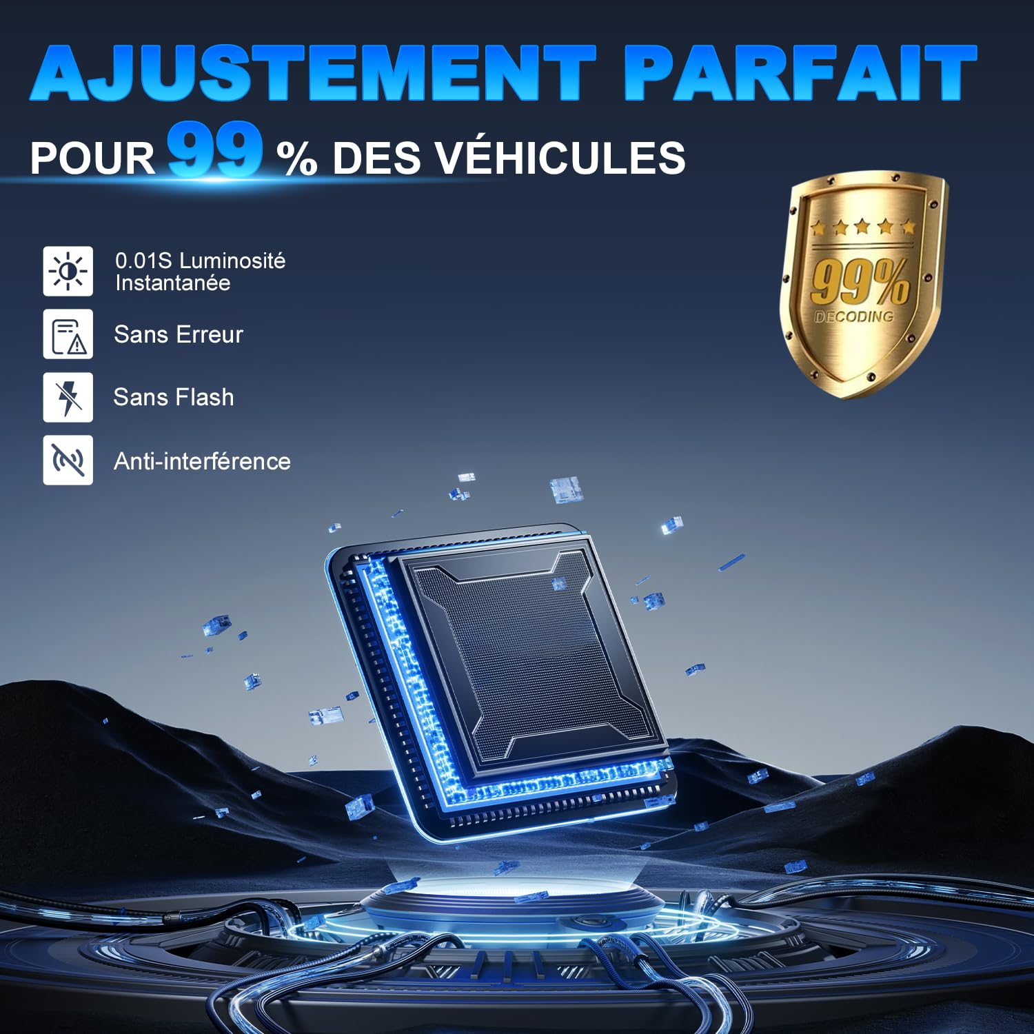 Ampoules D3S LED pour Voiture 140W 40000LM 6500K Blanc Extrêmement Lumineux, 1:1 Remplace Les Ampoules Xénon, Plug and Play pour Phares de Voiture, 2 Pièces