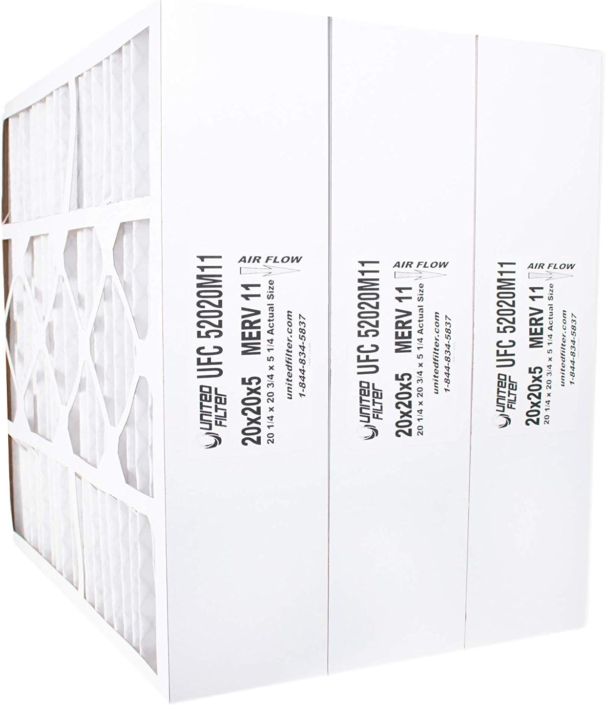United Filter 20x20x5 Furnace AC Air Filter (Case of 3) MERV 11 Pleated
