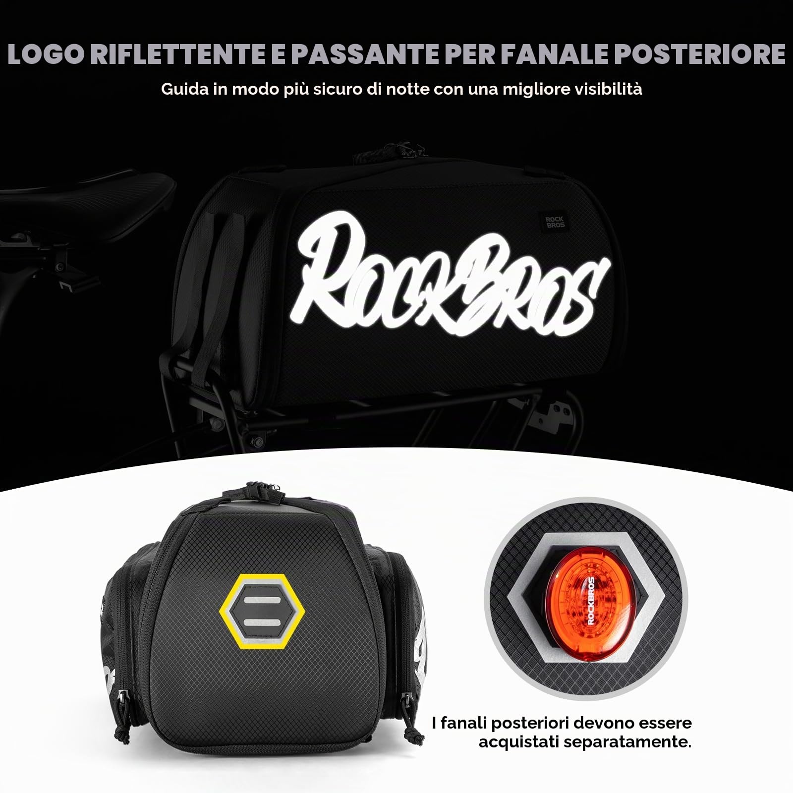ROCKBROS Borsa Bici Posteriore 11,6 L per Portapacchi | Design Monopezzo, Tracolla Rimovibile, Per Bici da Strada Mountain Bike MTB