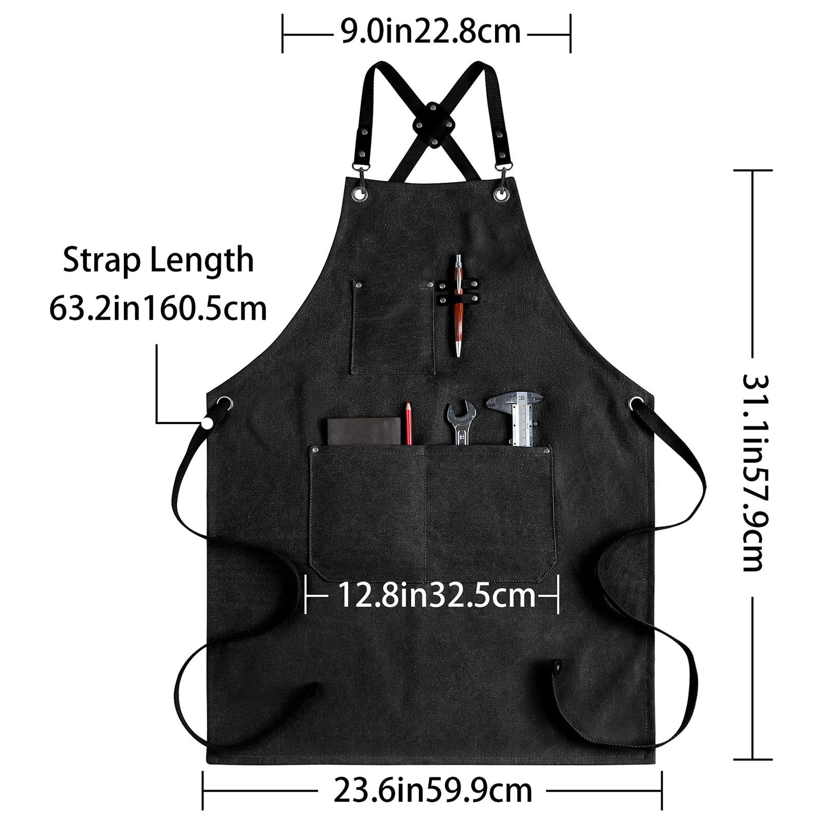 Fartuch szefa kuchni ， Fartuch Denim Bib Fartuch warsztatowy, fartuch narzędziowy, wytrzymały fartuch roboczy z woskowanego płótna, wielofunkcyjne fartuchy narzędziowe
