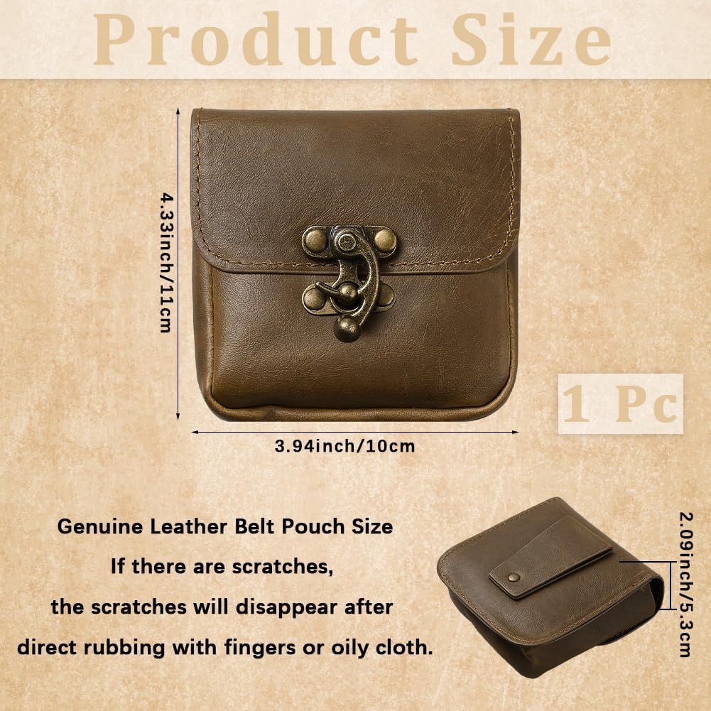 Brown Medieval Belt Pouch PU Leather Viking Waist Bag Vintage Renaissance Steampunk Fanny Side Pack Carry Buckle Belt Purse Pocket Travel Wallet Latch Clasp for LARP Casual Hiking Costume - Image 2