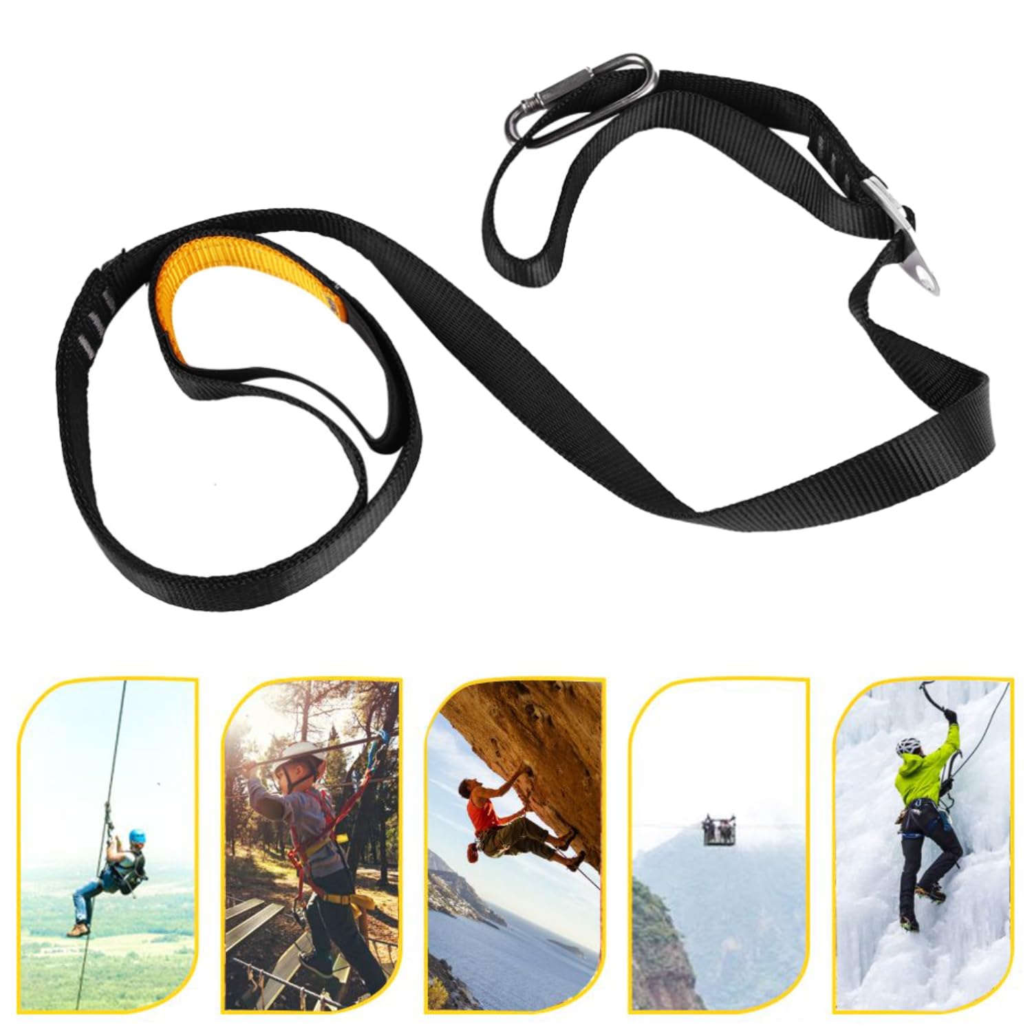DEWIN Cinturón de Pedal de Eslinga Ajustable 108x2cm Fibra Poliéster para Escalada Montañismo (Negro)