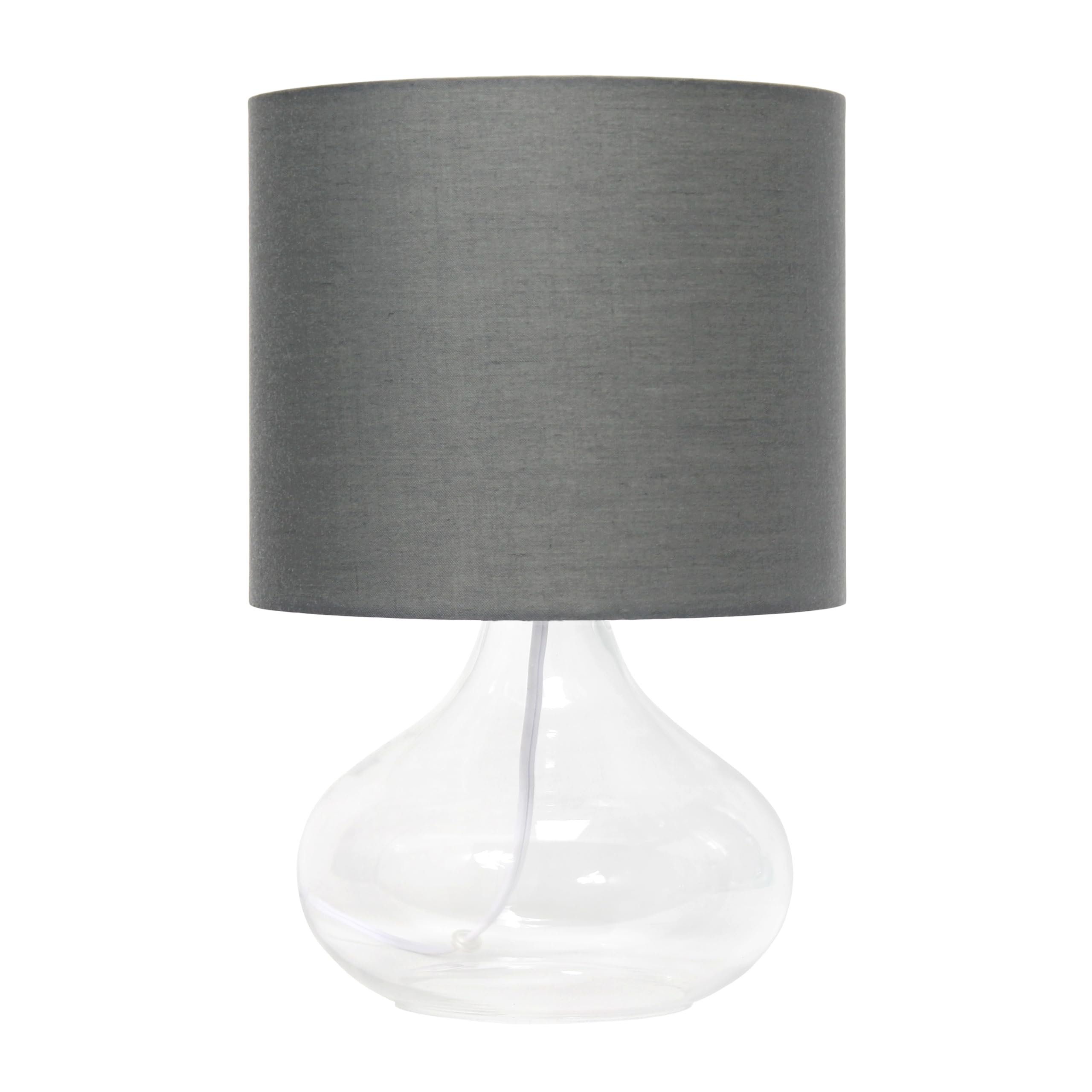LT2063-CLG Small Glass Raindrop Bedside Table Lamp with Gray Fabric Shade, Clear