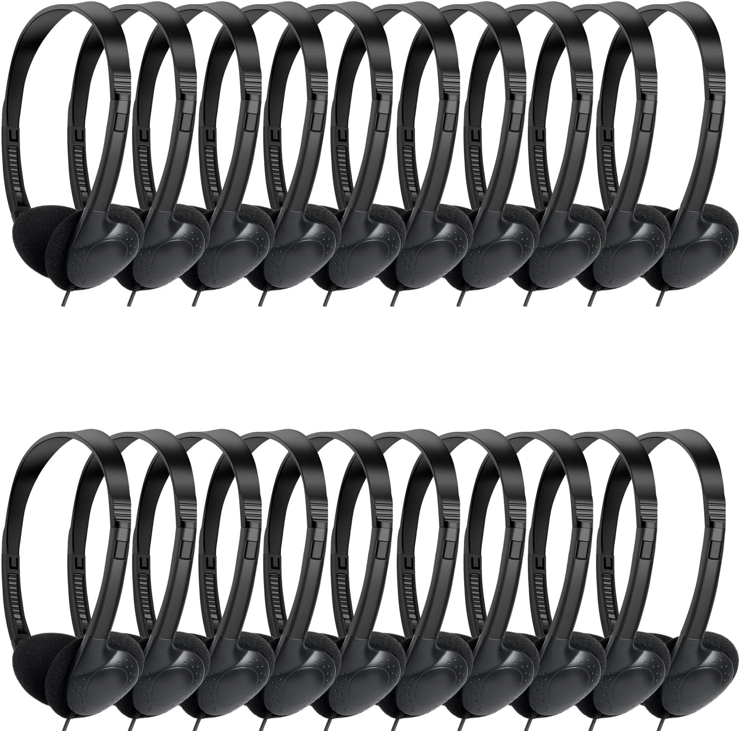 Classroom Headphones Bulk 25 Pack for Kids School Students,Wholesale Wired Durable Earphones for Children Toddler Boys Girls Teens Adult(HTC002,Black)