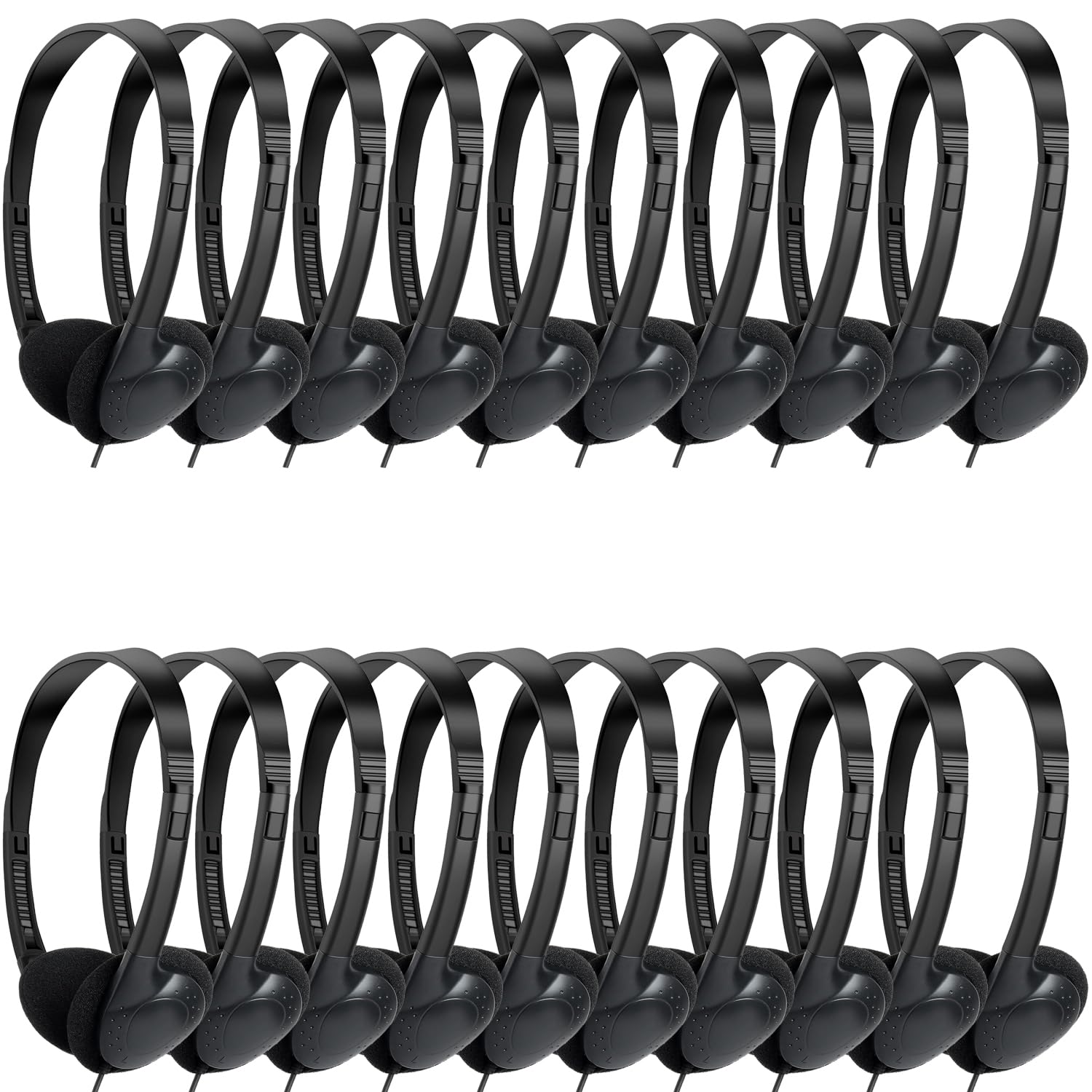 Classroom Headphones Bulk 25 Pack for Kids School Students,Wholesale Wired Durable Earphones for Children Toddler Boys Girls Teens Adult(HTC002,Black)