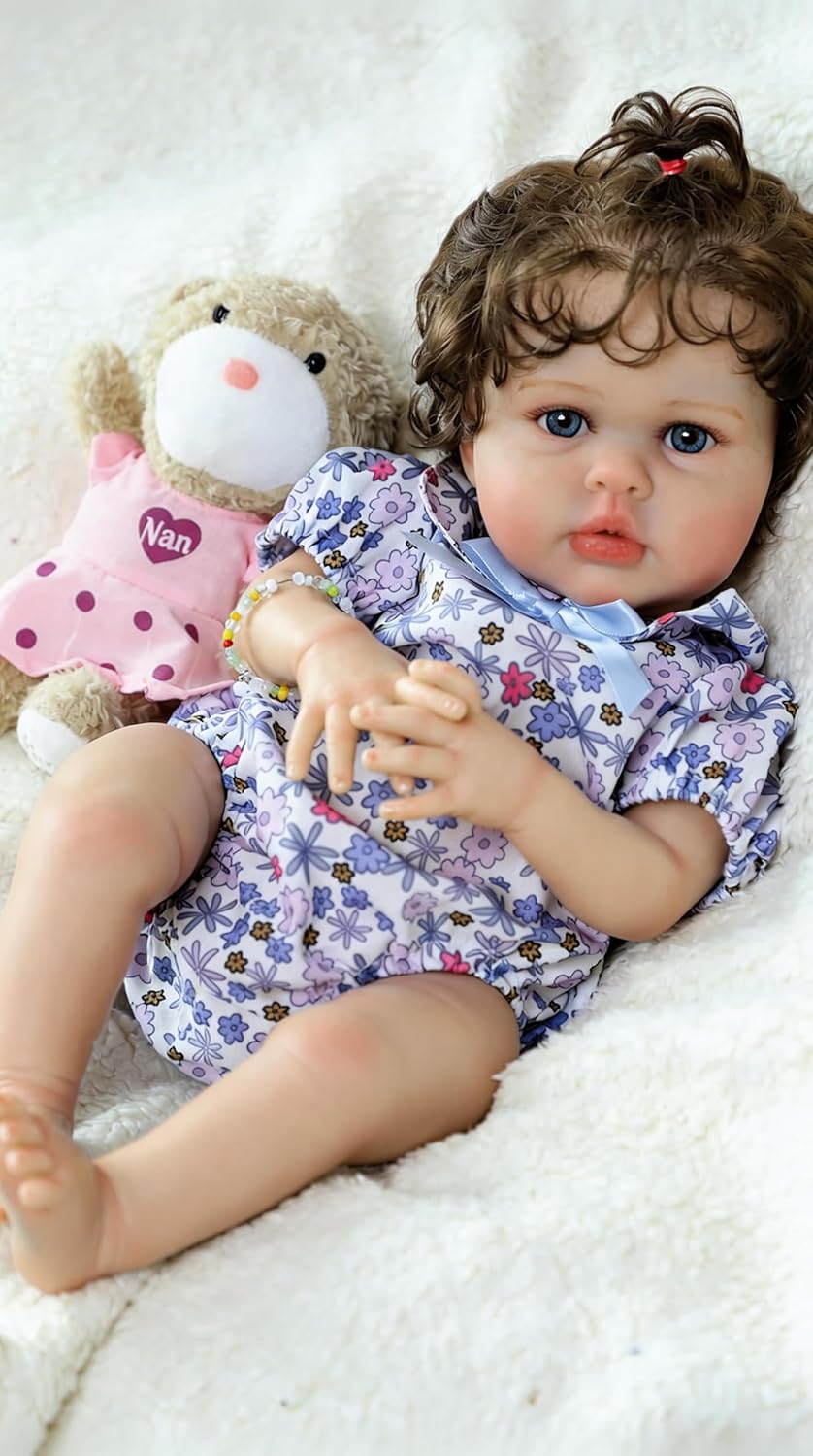 SCOM Realistic Reborn Baby Dolls Girl with Accessories - 20 Inchs Lifelike Girl Toddler Silicone Doll with Hair, Soft Weighted Cloth Body, Real Life Hispanic Baby Doll Toddler, for 3+ Years Kids