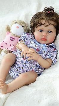SCOM Realistic Reborn Baby Dolls Girl with Accessories - 20 Inchs Lifelike Girl Toddler Silicone Doll with Curly Hair, Soft Weighted Cloth Body, Real Life Hispanic Baby Doll Toddler, for 3+ Years Kids