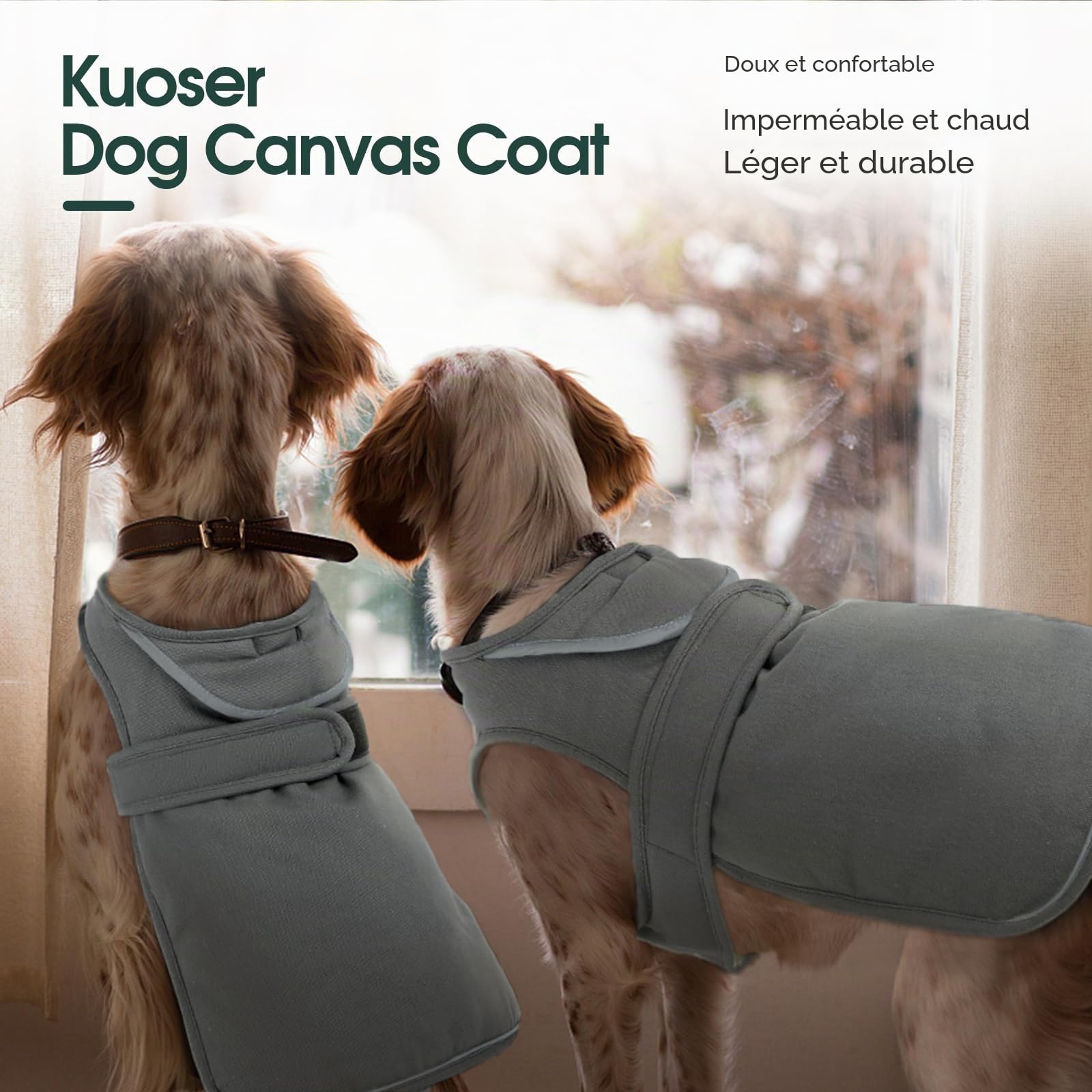 Kuoser Manteau d'hiver pour chien, veste polaire réfléchissante, imperméable et coupe-vent, XS-3XL