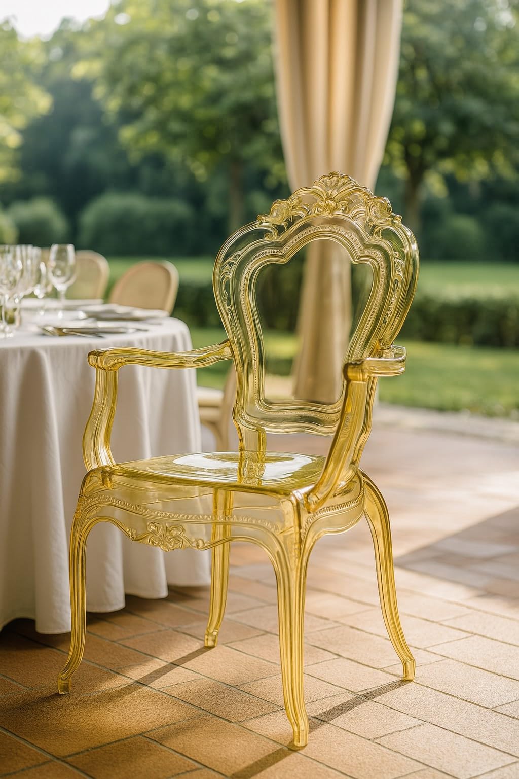Biscottini Sedie in Policarbonato - Sedia con Braccioli Cucina Soggiorno 53x49x97,5 cm - Poltrone Barocche Sala da Pranzo Camera da Letto - Poltrona in Plastica da Esterno Moderna Matrimonio Cerimonie