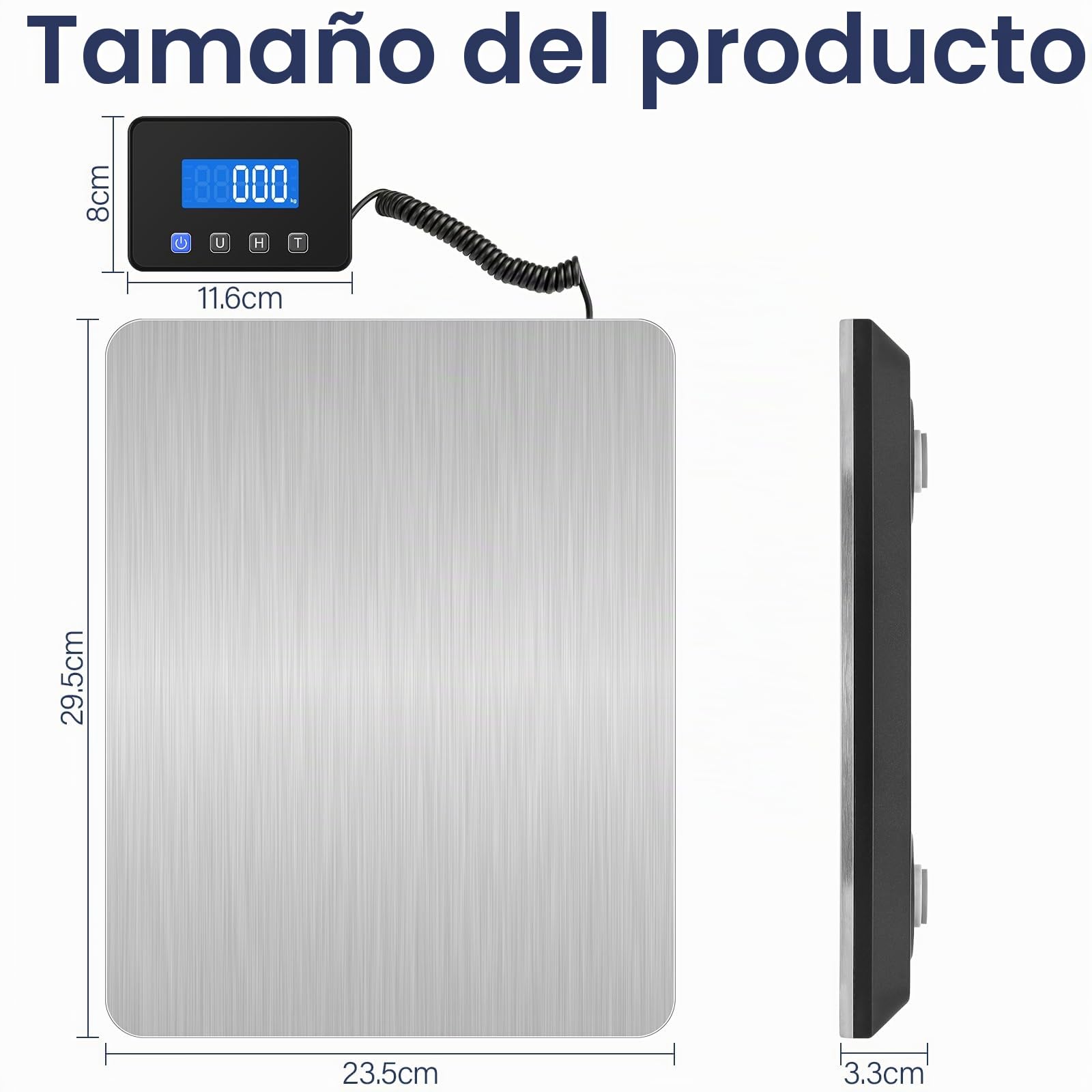 Collazoey Báscula Digital, Balanza Postal Ricaricabile USB da 200 kg/ 10 g con Función di Mantener/Tara, Acciaio Inossidabile, Sensore a 4-Punti con LCD, Adatta per Pacchi/Bagagli/Magazzini