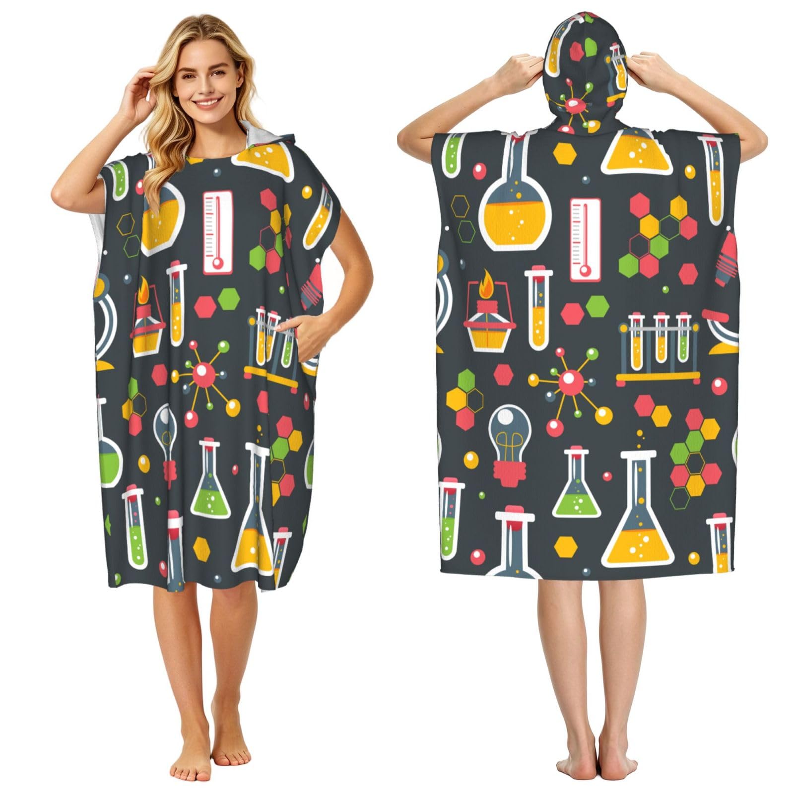 Poadnly Chemistry Science, Adult Hooded Beach Towel 90 x 110 cm,Changing Bath Robe, Surf Poncho Towel For Women Men