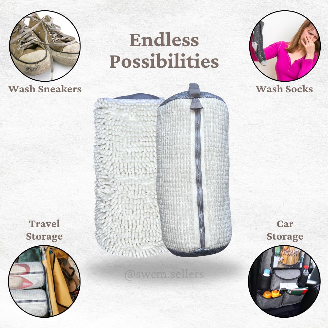 SWCM Sellers Sneaker Washing Machine Bag – 2 Pc Mesh Laundry Shoe Bags for Travel & Storage – Shoe Cleaning Bag for Washer & Dryer – Laundry Room Accessories