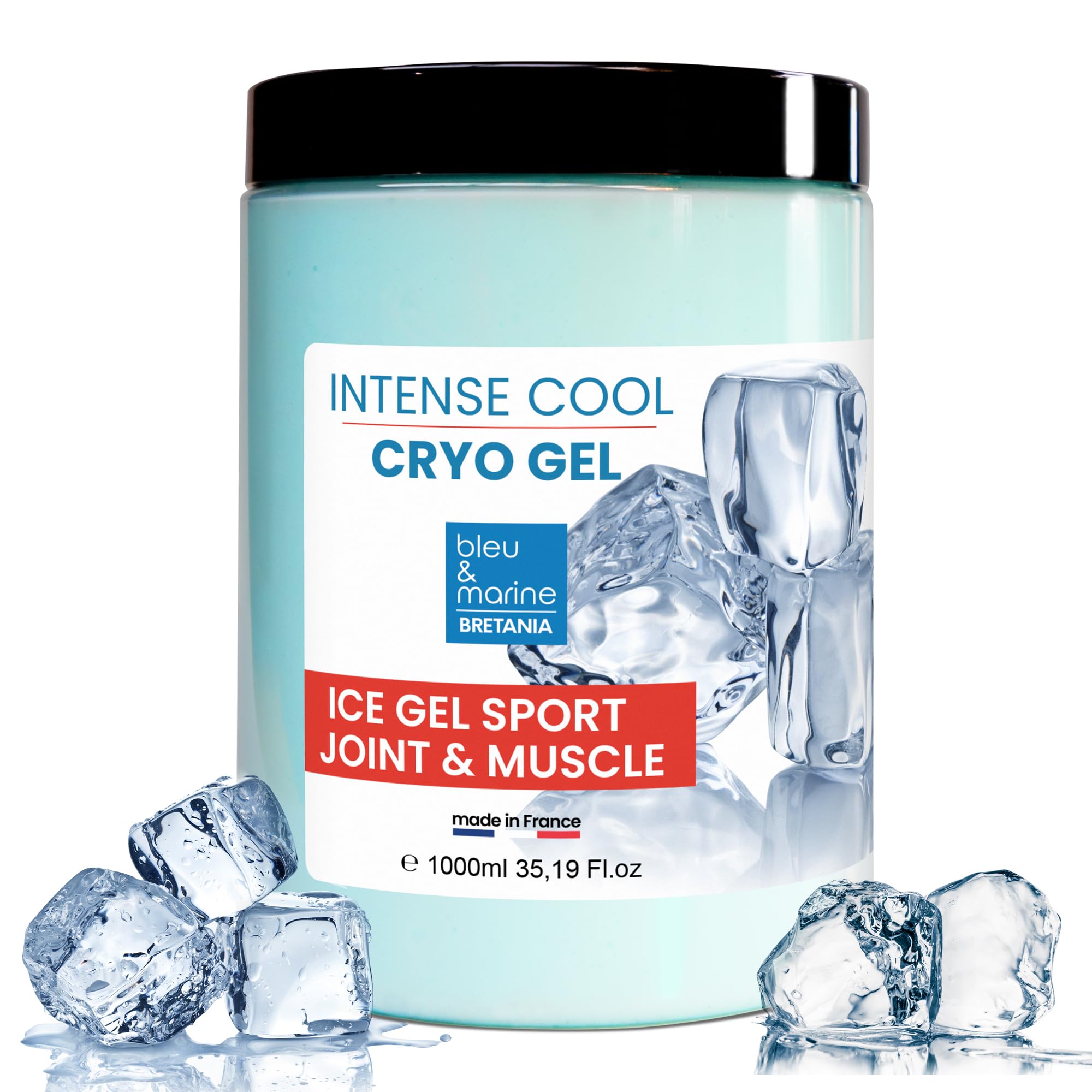 bleu & marine Bretania - Gel CRYO 1000 ml, Effet Froid Intense, Absorption Rapide, Ingrédients Naturels, Massage Sport & Bien-être, Transparent, 1L