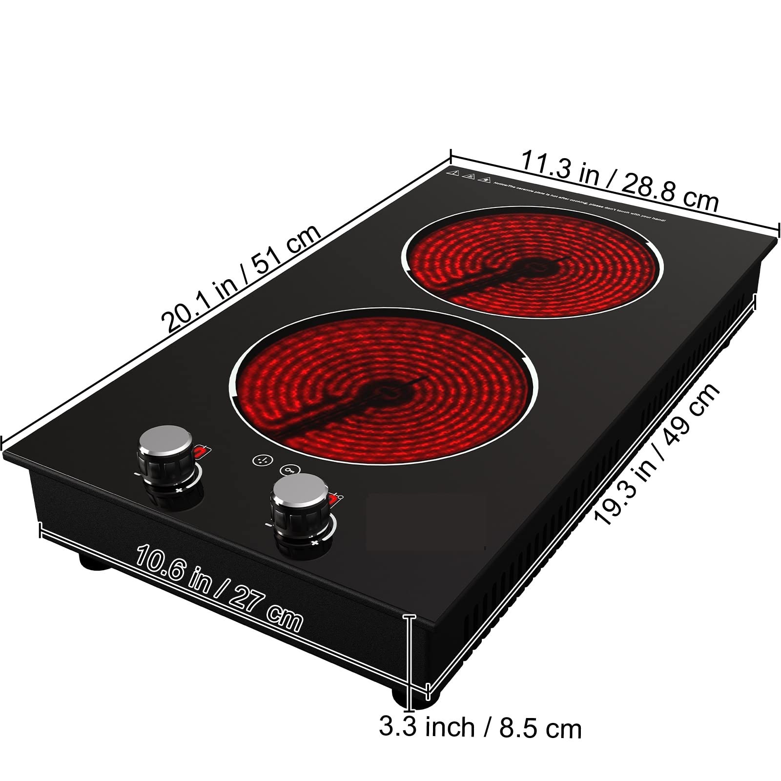 Quemadores de 11/30/35 Pulgadas, 2/4/5, Placa de Cocina eléctrica integrada, vitrocerámica, Estufa Radiante con Temporizador de Control de Perilla(2 Burners)