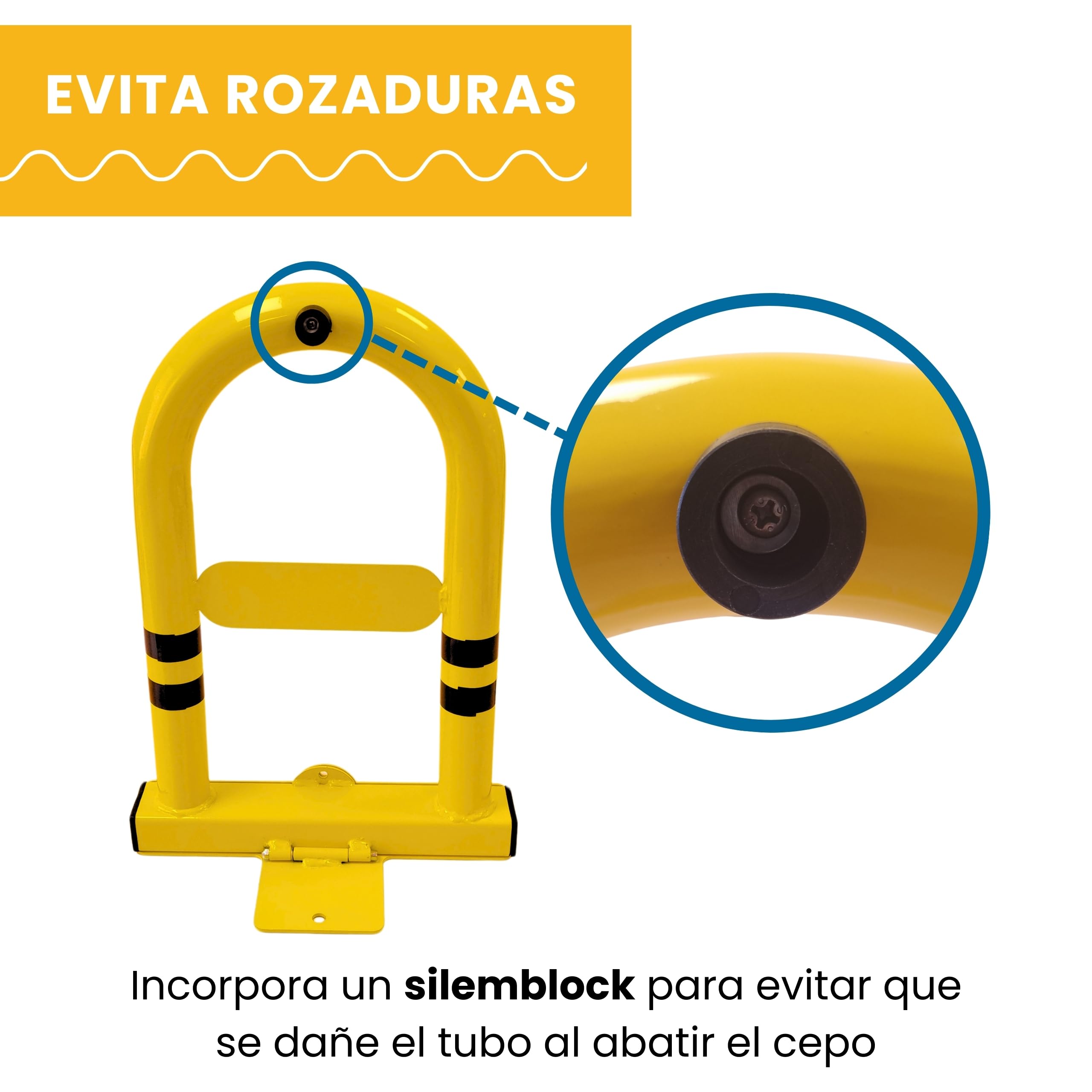 PARKING FACIL Valla de Parking/Cepo para Plaza de Garaje | Barrera Plegable y Resistente Modelo ULISES | Bloqueo Manual con Candado, Incluye Tornillería | Cepo de Seguridad, Amarillo | 1 Unidad