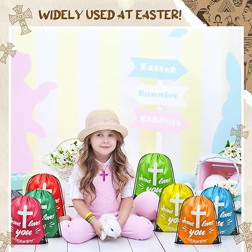 Miniatura 4 de yasuwekik 48 piezas de recuerdos de fiesta con versículos de la Biblia, incluye 16 mochilas con cordón de Jesús te ama, 16 pulseras de versículos de