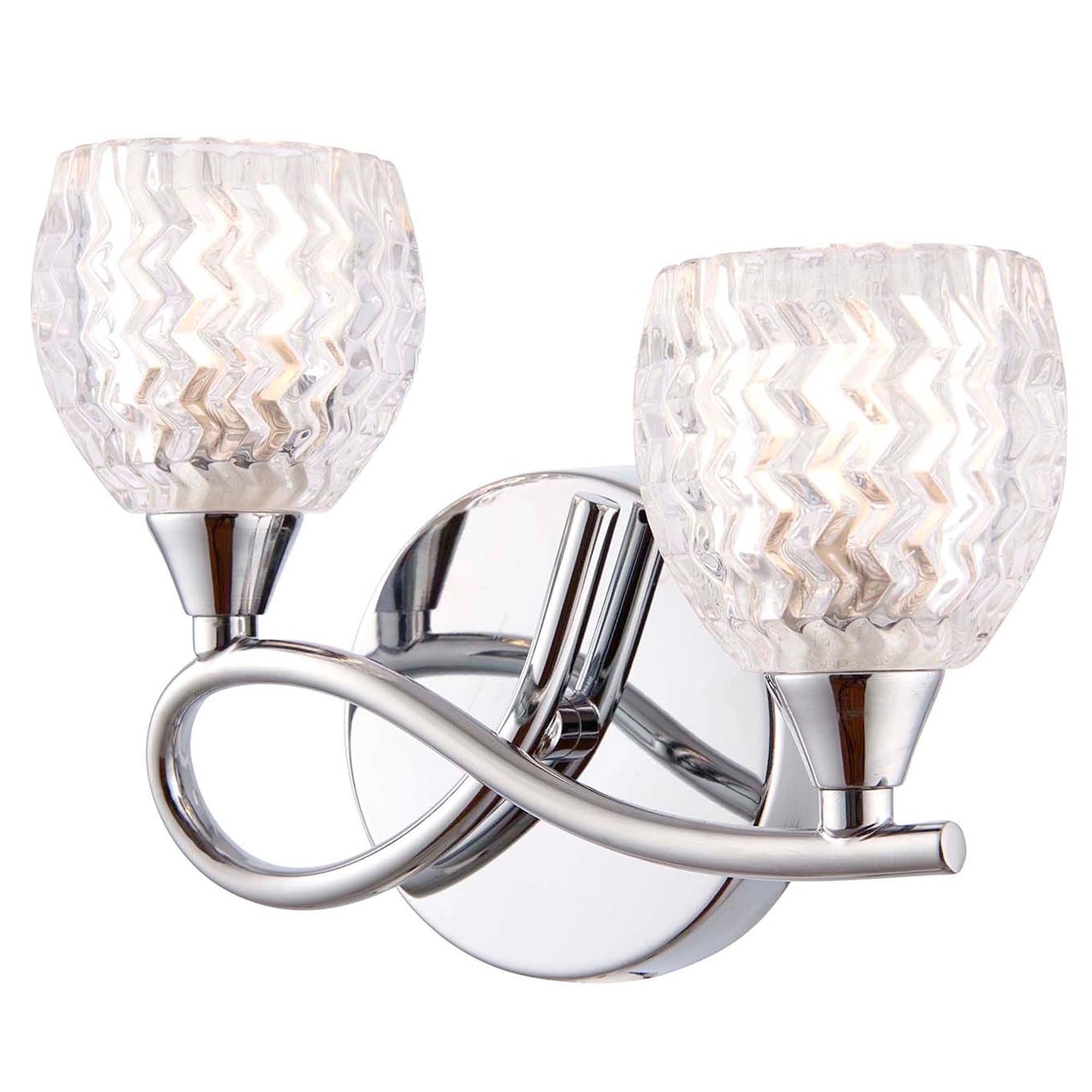 Betta Lighting Chrome Left Handed Twin Wall Light, Plate Finish With Clear Patterned Glass Shades