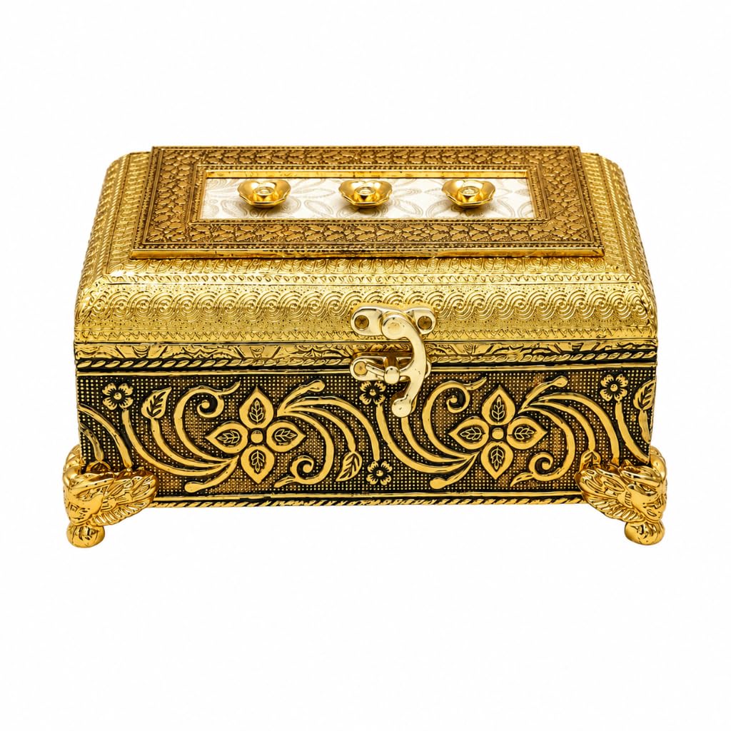 Premium Mukhwas Box 2 Compartments Antique Gold Dry Fruit Storage Container Decorative Mouth Freshener Box Lid Jewelry Trinket Organizer for Rings Earrings Festive Gift for Home & Kitchen-image-18