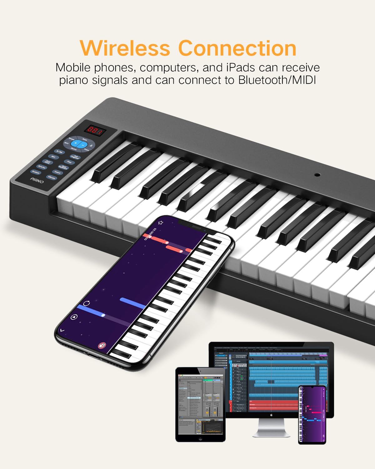 Pianoforte pieghevole a 61 tasti, pianoforte elettrico sensibile pieghevole per principianti, tastiera portatile con leggio per spartiti, borsa, pedale