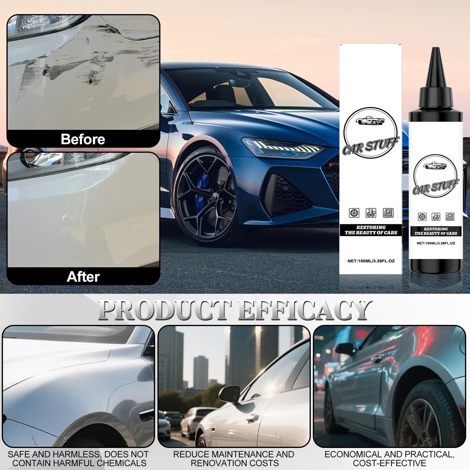 2Pcs Coating Agent for Car, Long-Lasting High Gloss Top Coat, Waterproof UV Resistant Dustproof, for Hood Side Trunk Front, 100ml/3.38fl.oz — view 2