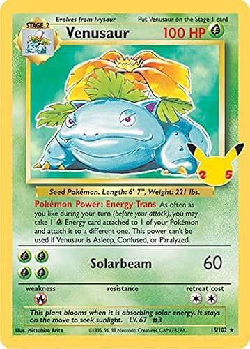 Pokémon Celebrations Venusaur, 25 aniversario Holo Rare Reimpresión de 1995 + tarjeta sorpresa!