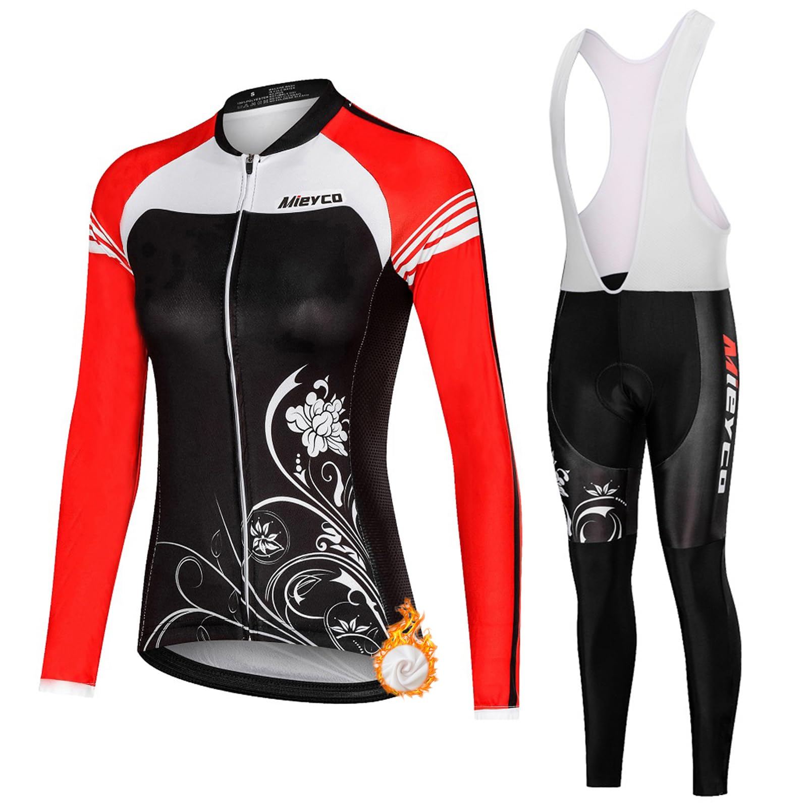 Abbigliamento Ciclismo Donna Invernale Completo Bici MTB,Maglia da Ciclista Maglietta Ciclo Termico Vello Giacca Manica Lunga e Salopette Pantaloni con 19D Gel Imbottiti,Completi Tuta da Bicicletta