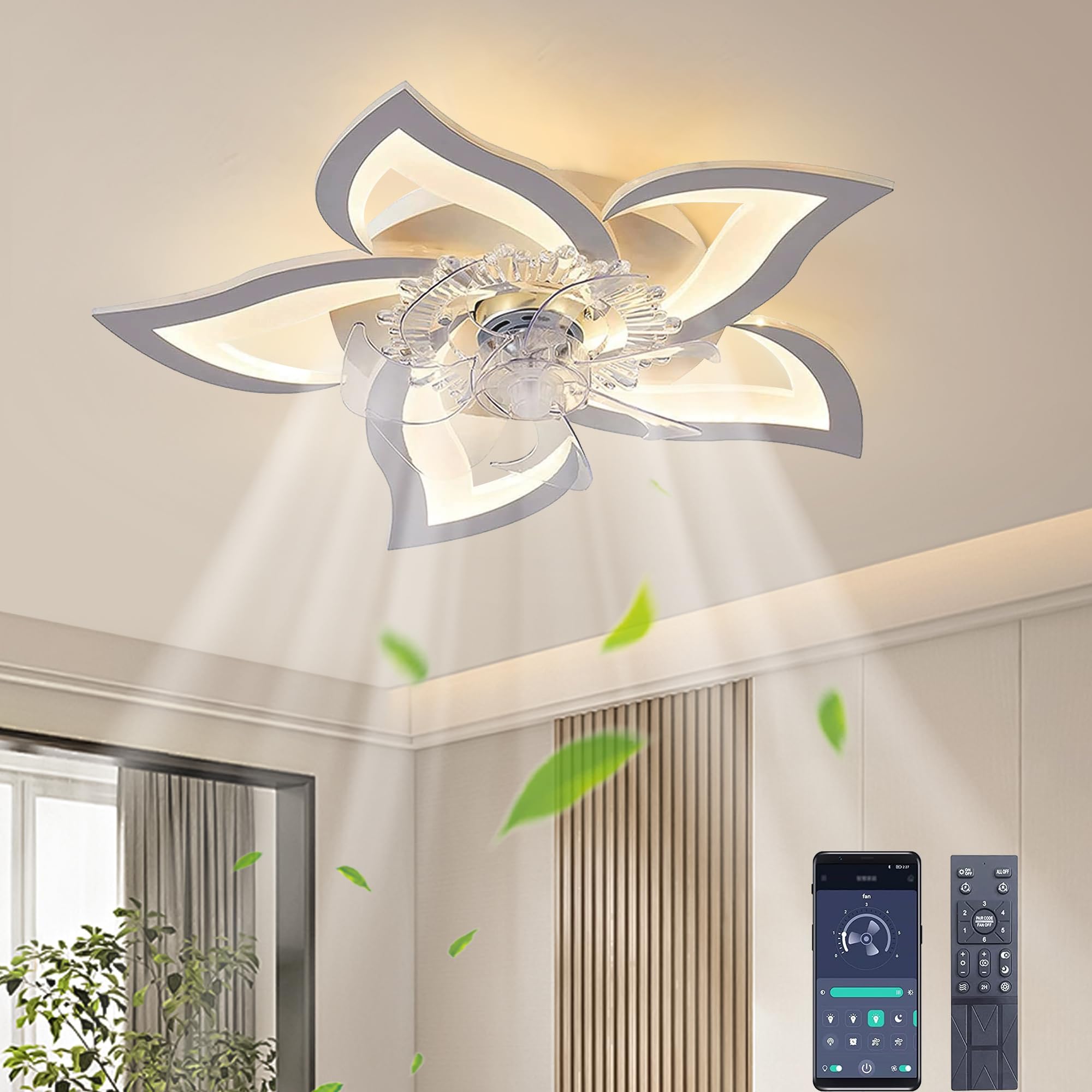 Mosstena Plafondlamp, Plafondventilator met verlichting LED Hout donker, Zwart, 1-licht