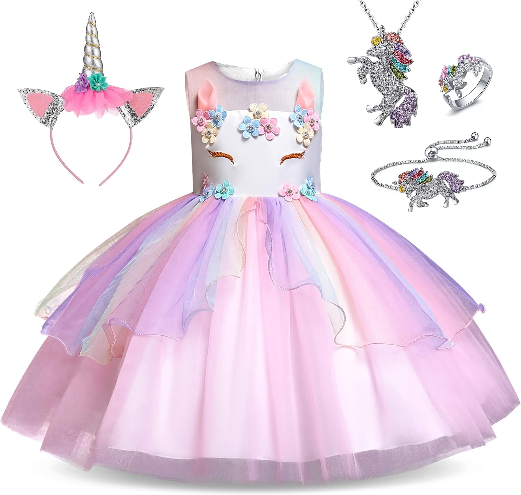 Unicorn Princess Dress Up Clothes for Little Girls – Costume, Jewelry and Headband
