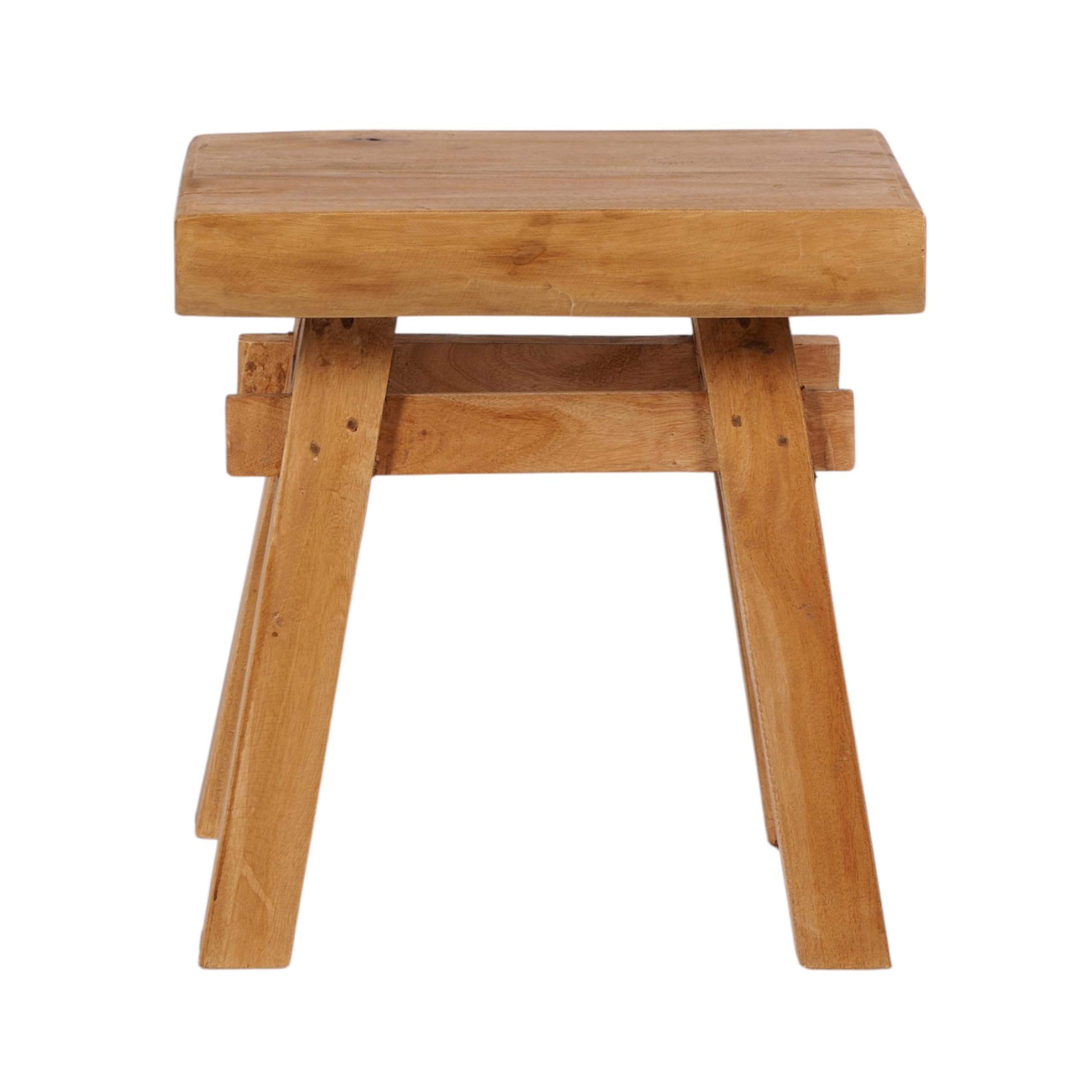 DESIGN DELIGHTS RUSTIKALER Holz HOCKER Vintage 40" | Recycling Hartholz, 43x45x27 cm (HxBxT) | Sitzhocker aus Massivholz, Schemel | Farbe: 08 honigfarben gewachst
