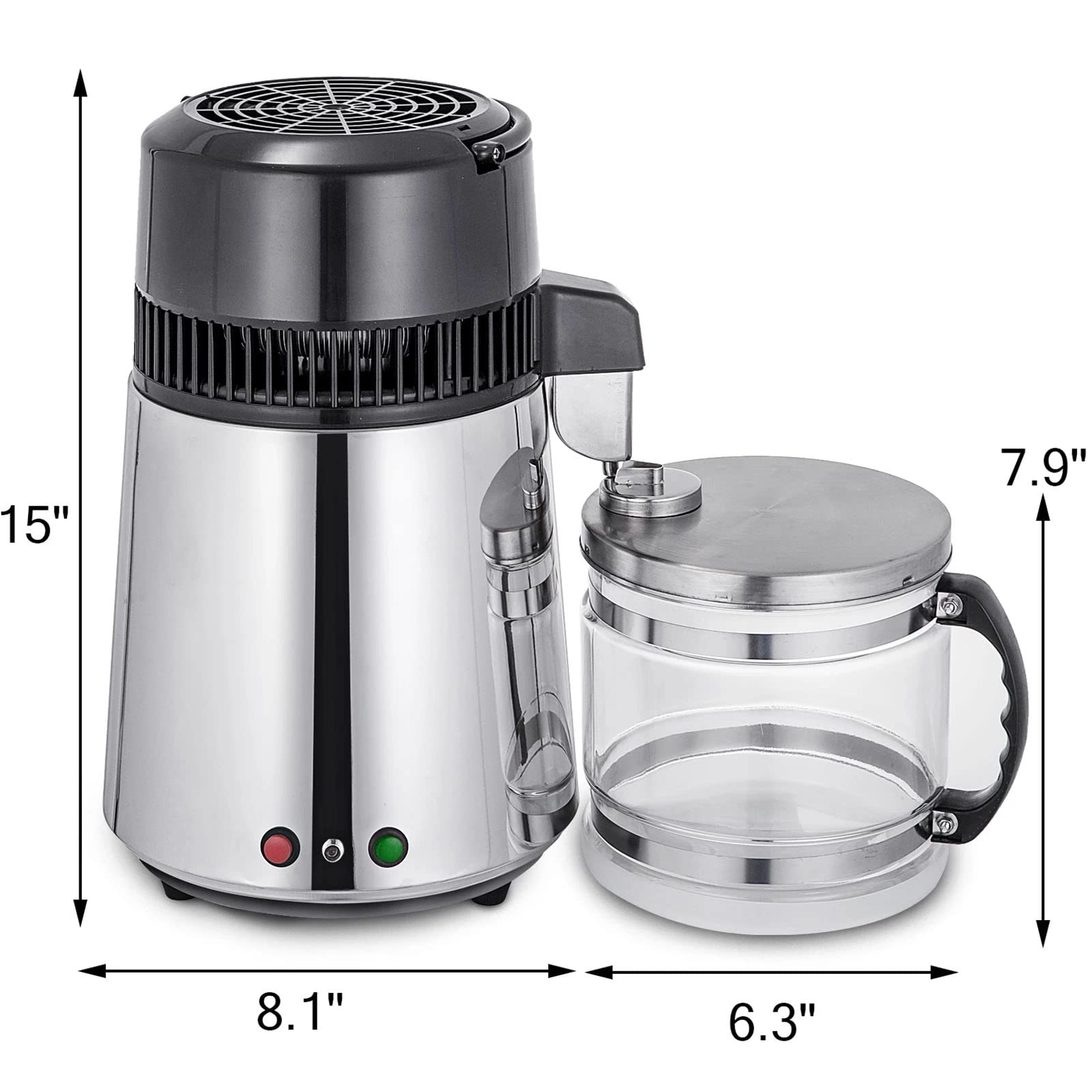 304 Acero Inoxidable Destilador De Agua con Jarra De Vidrio, Destilación De La Máquina De Agua Pura para Encimera De Casa, Purificador De Agua para Hacer Agua Limpia, 4L