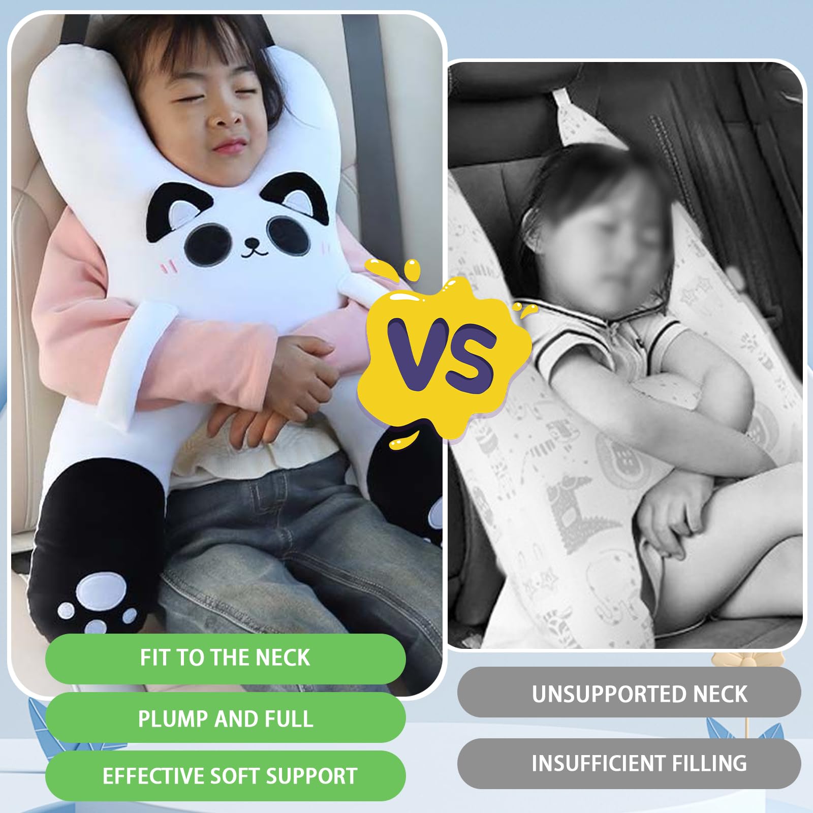 Almohada para dormir en forma de H, para coche, para niños, para dormir, adecuada para viajes, coche, avión, tren, autoconductor, viaje (blanco y negro)