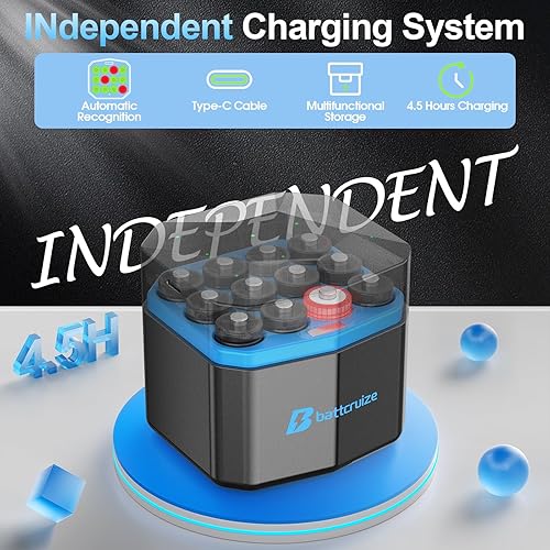 Miniatura 5 de Paquete de 12 baterías AA recargables con cargador inteligente de 12 ranuras, baterías AA de litio constante de 3600 mWh 1.5 V, batería doble A