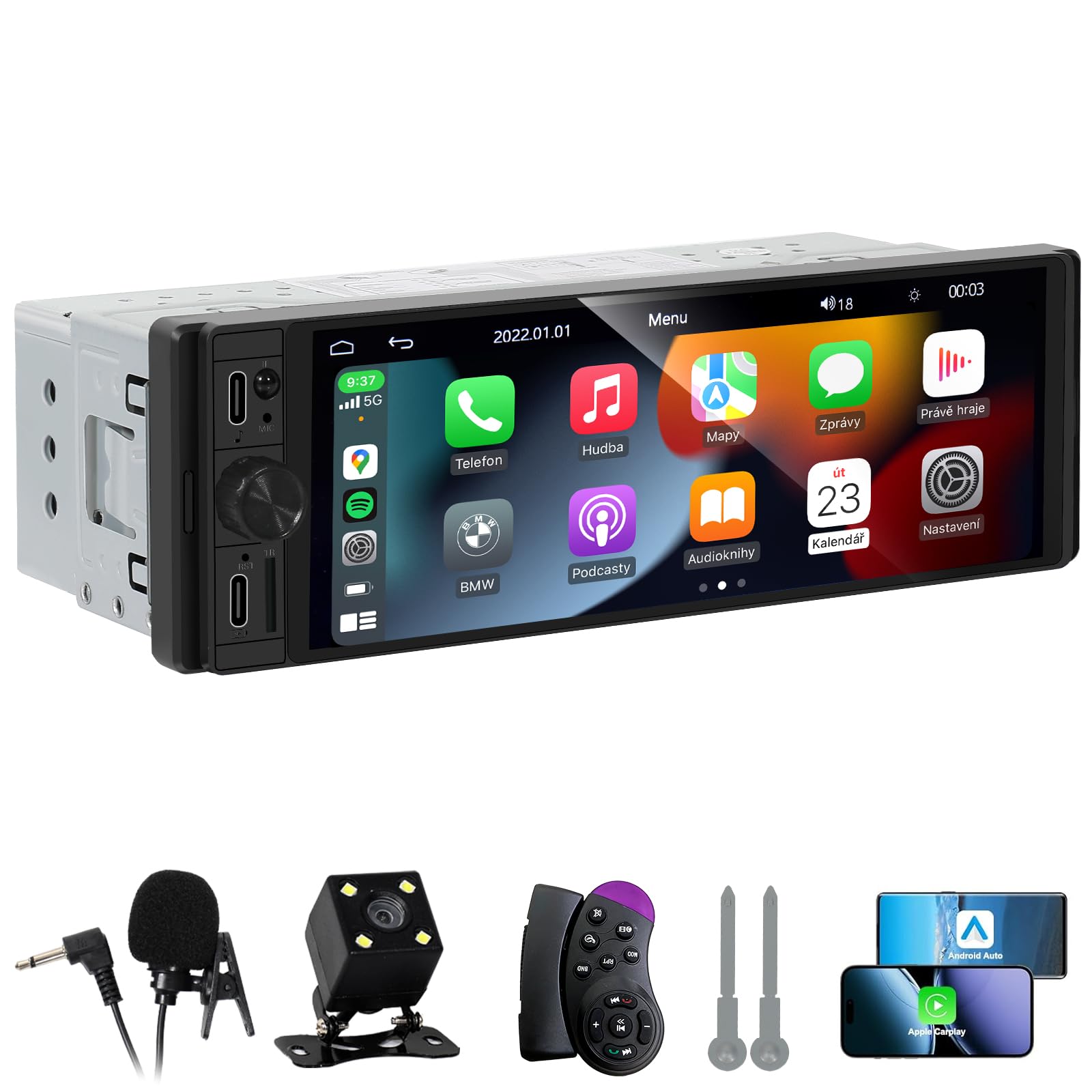 Photo 1 of DINRGO Single Din Car Radio - Car Stereo with Wireless Apple Carplay Android Auto, 6.9" Touchscreen Radio with Bluetooth 5.2 Support Mirror Link, RC?GPS, FM, USB & Type-C Fast Charging, EQ, SWC?MIC