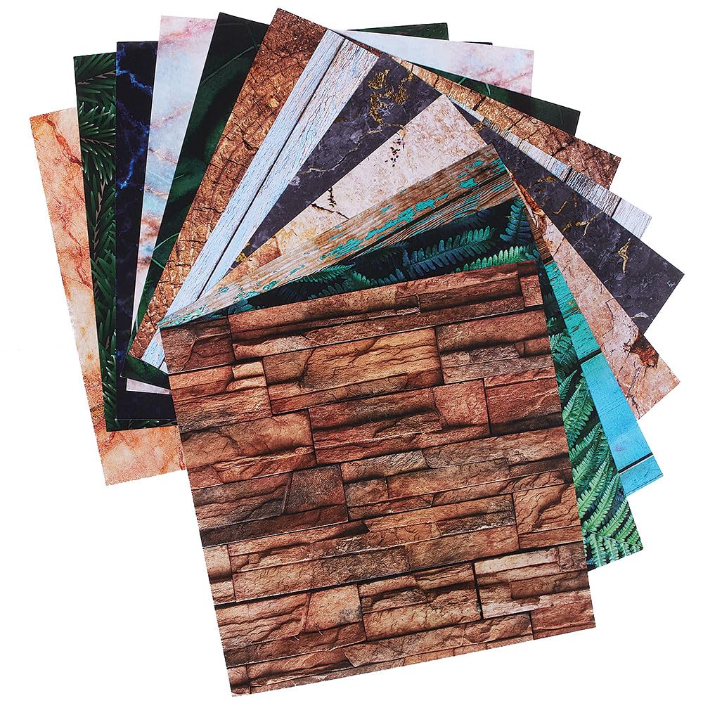 Baker Ross VC208 Nature Printed Paper 120gsm - Pack of 48, Nature Design Craft Paper