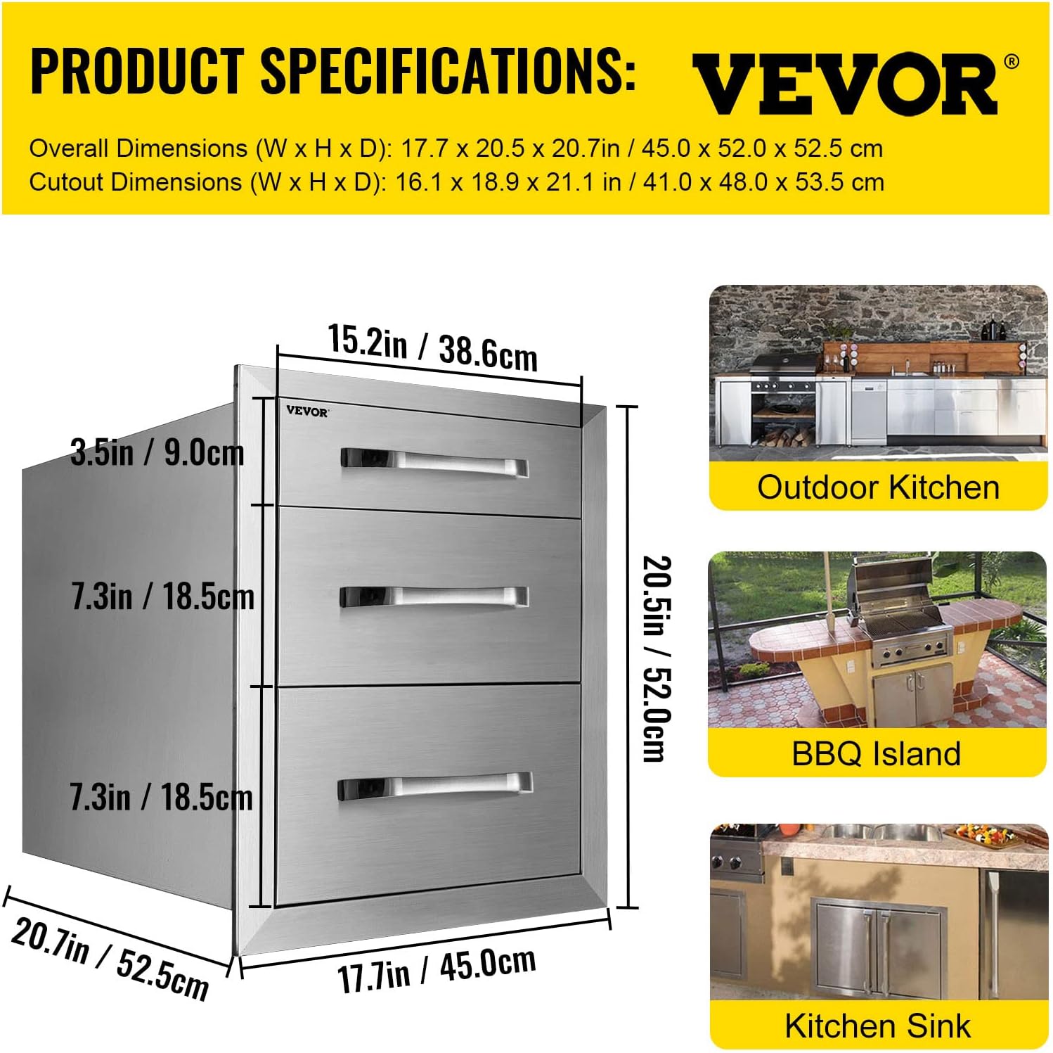 Mophorn Outdoor Kitchen Drawers 18" W x 20.5" H x 20.5" D, Flush Mount