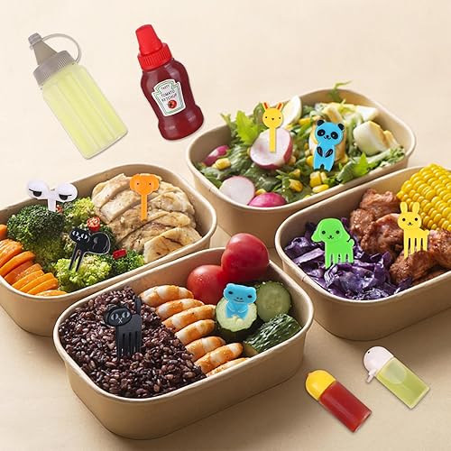 Miniatura 4 de 14 mini botellas exprimibles de condimentos con 1 botella dispensadora con cuentagotas, 46 palillos de alimentos para animales, botellas de salsa de