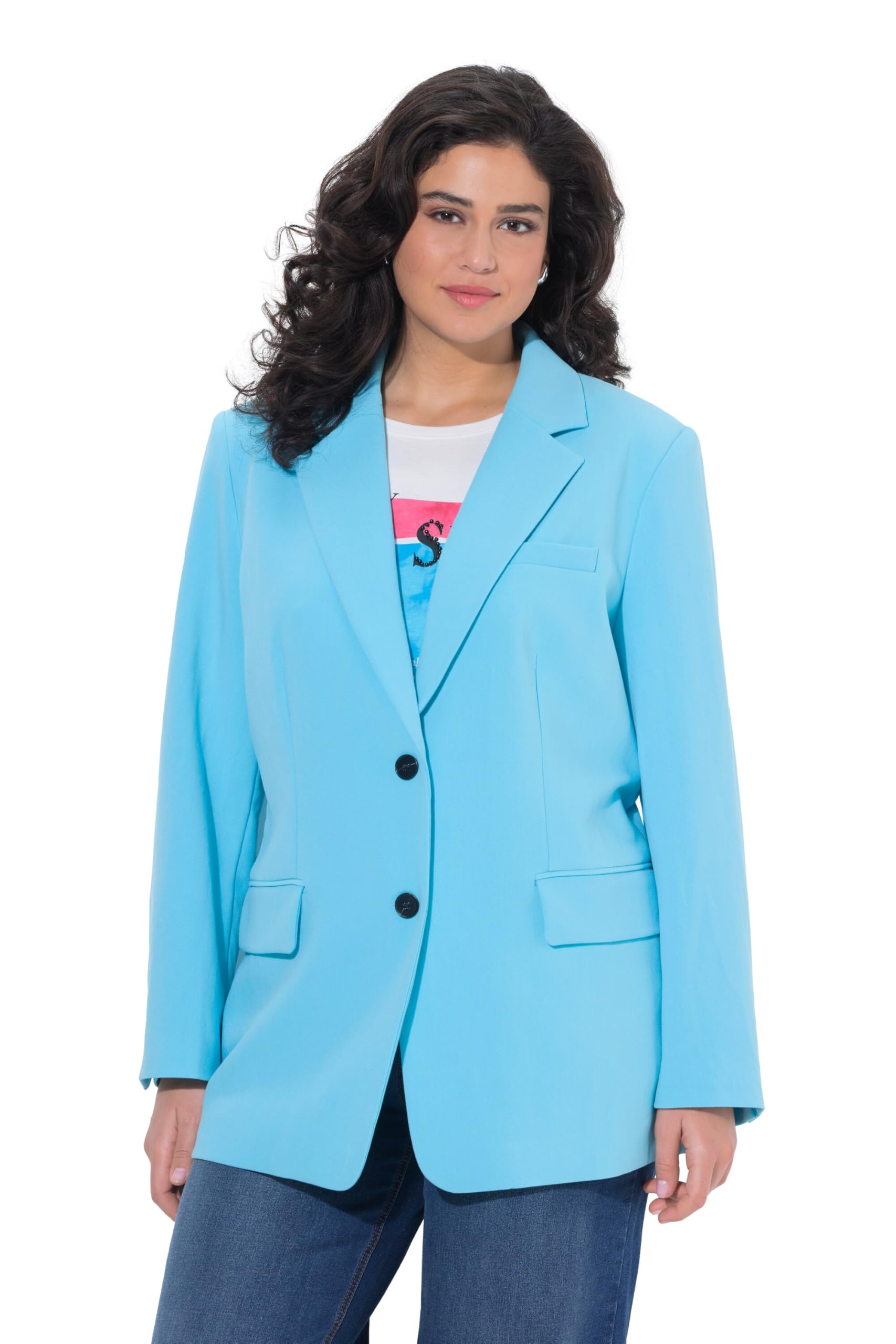 Ulla Popken Damen große Größen Übergrößen Plus Size Blazer, Oversized, Reverskragen, Knopfverschluss 826487