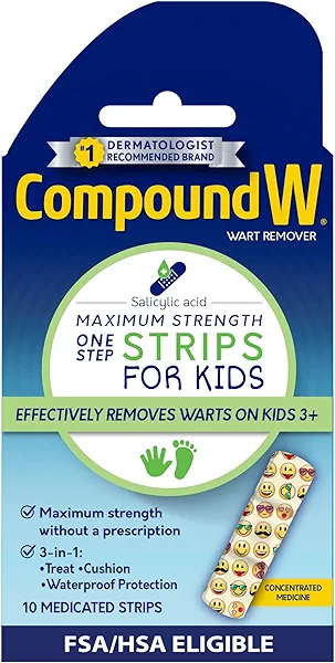 Compound W One Step Wart Remover Strips for Kids, 10 Medicated Strips