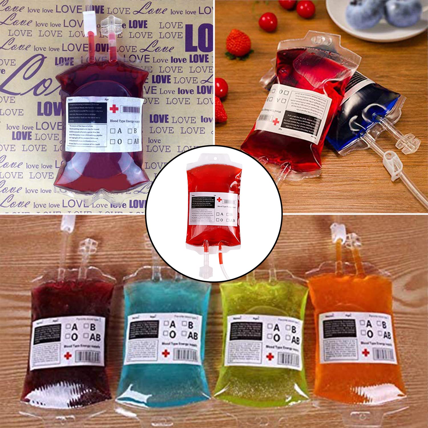 Giugio Halloween 'Blutbeutel' Trinkset – 10 Beutel à 350 Ml, Mit Spritze, Clips & Aufklebern
