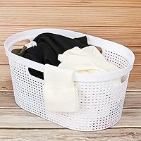 Vista 7 de Paquete de 4 cestas para la ropa sucia con mango recortado, cestas de plástico blanco, 40 L