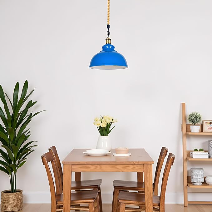 LEDSone LEDSone Nieuwe vintage metalen plafond industriële hanglamp hennep druppels metalen hanglamp schaduw (blauw) photo 3