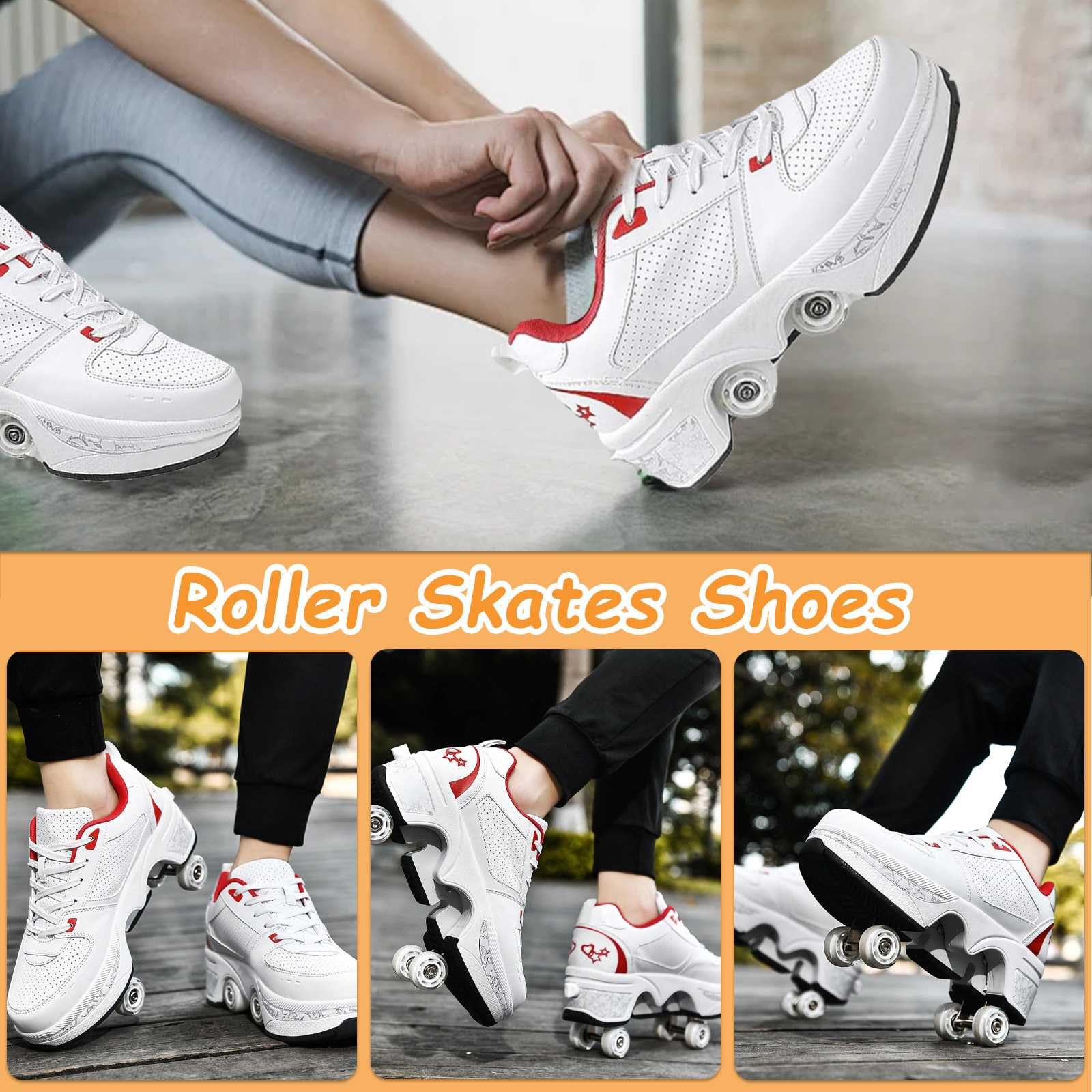 Chaussure Roller Fille, Patin a Roulette, Chaussures de Skateboard, Multi-usages Basket Roller Retractable, Rollers Quad Roues, Chaussure a roulettes pour Garçons Filles et Adulte