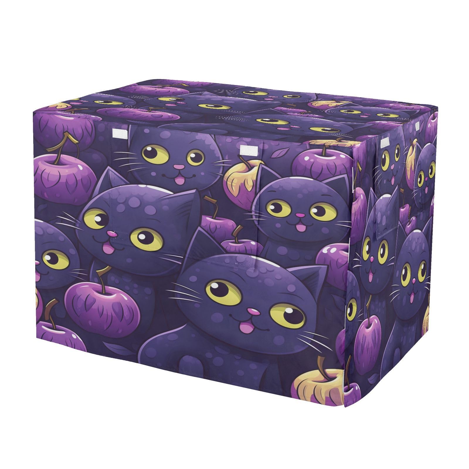Cage protégée de la pluie grâce à la housse chats violets