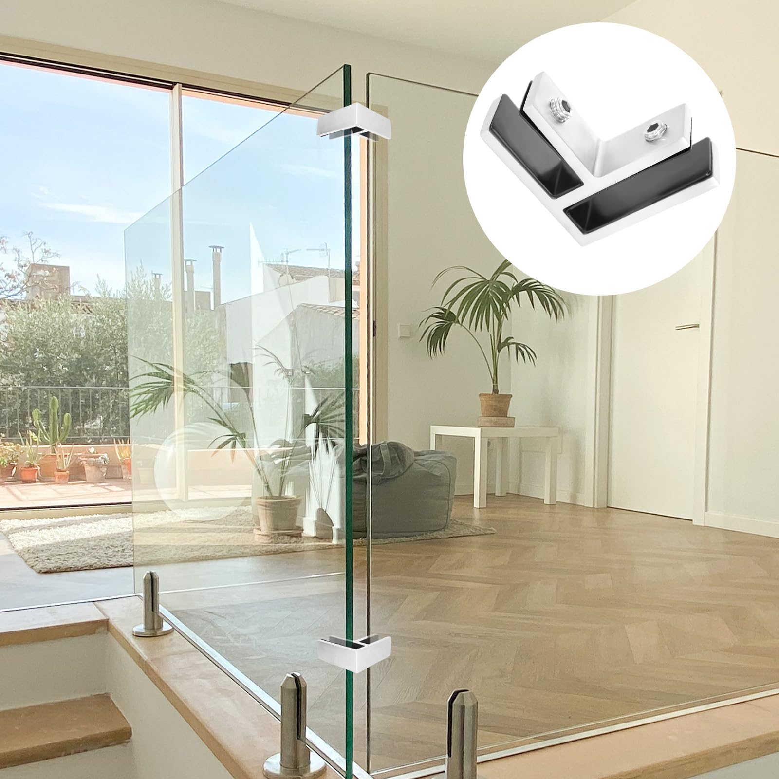 Paquete de 4 clips de acero inoxidable para estantes de cristal, 10 mm, 13,5 mm, soportes ajustables de 90 grados, para barandillas, balcones, escaleras, diseño moderno