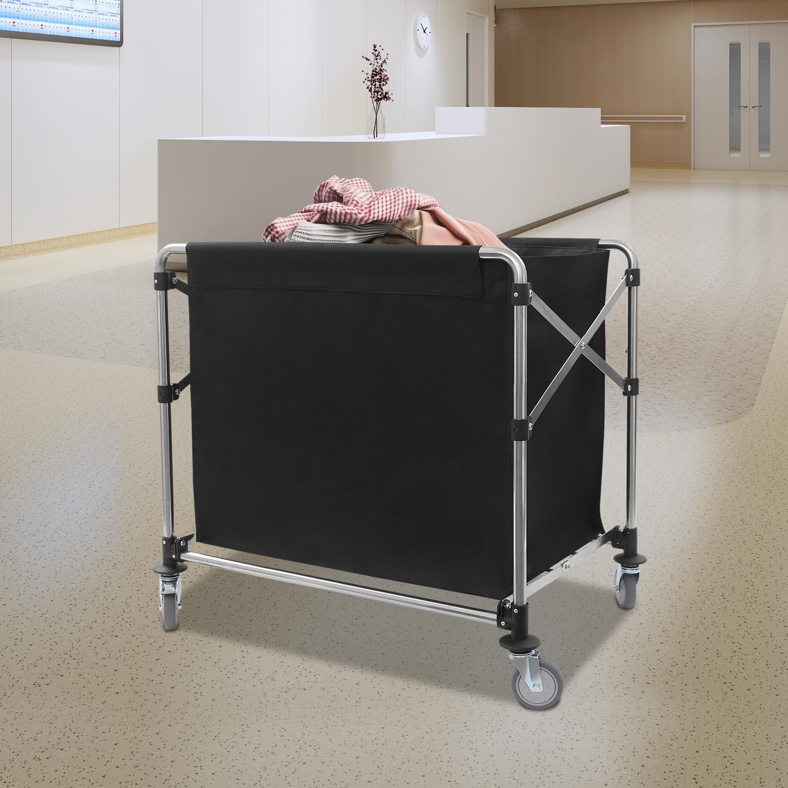 Carrello per la biancheria, con ruote, pieghevole, per la biancheria, per la casa, hotel, 90 x 60 x 88 cm