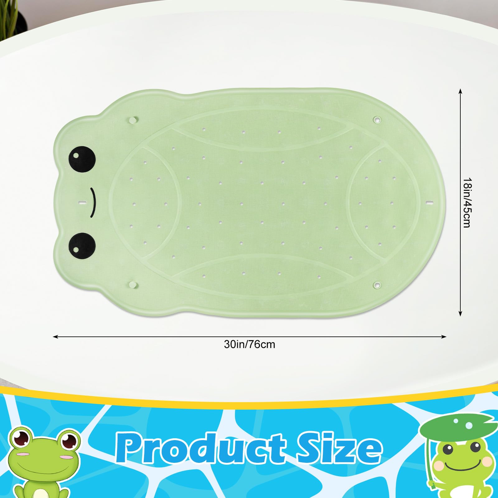 TranRantic Non Slip Bath Mat for Kids 75 x 45cm Frog-Shaped Bath Mat Non Slip Anti Mould - Image 2