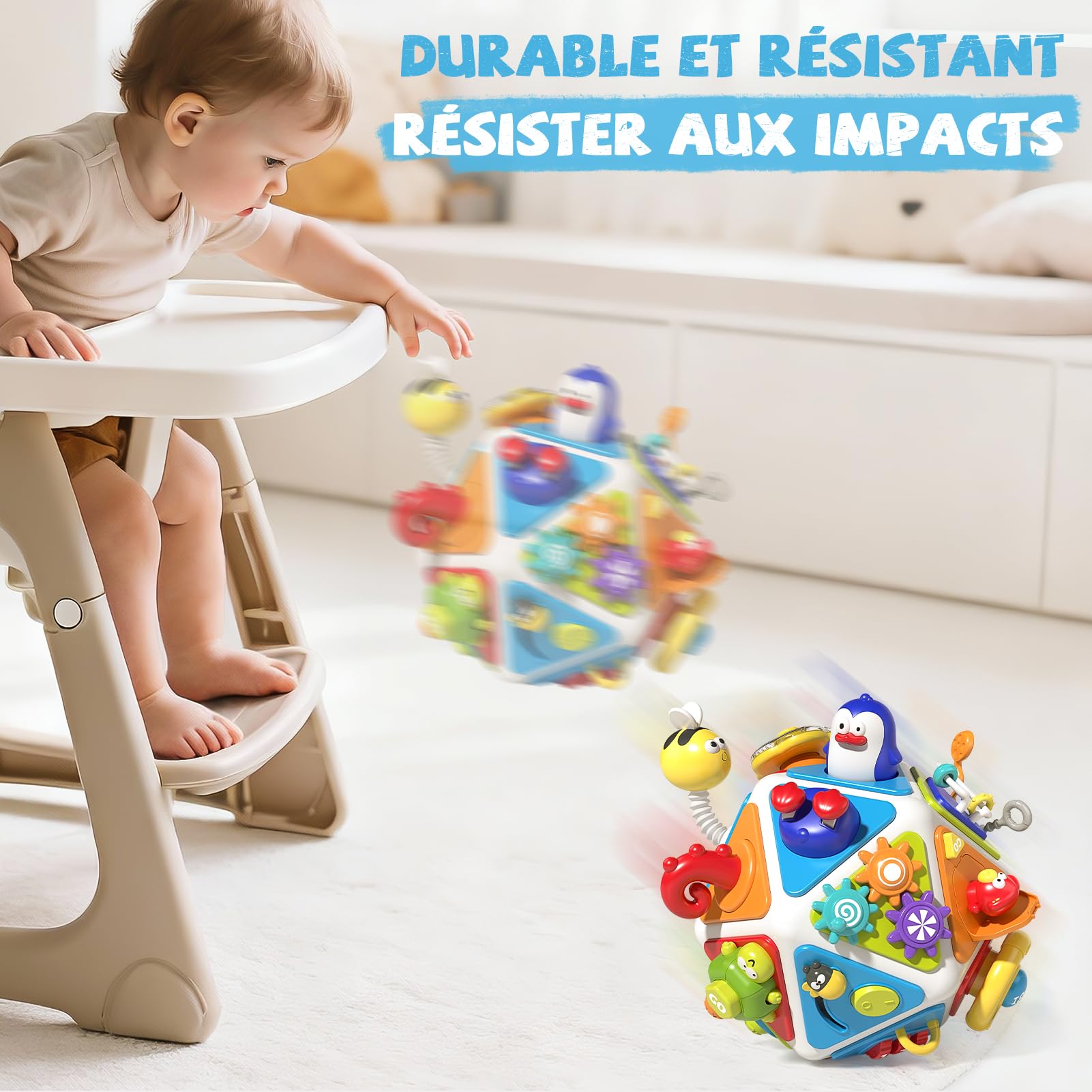 Jouet Cube d'Activité 20 en 1 Montessori Sensoriel de Voyage pour Enfants 1-3 Ans